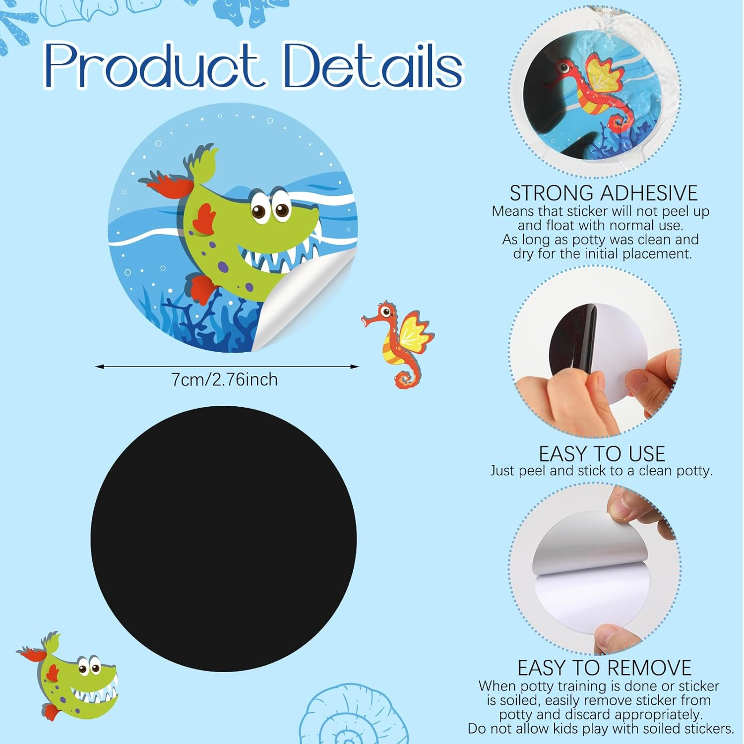 Geyee 24 Pcs Potty Training Stickers Potty You Pee on Toilet Reveal Stickers Chart Reusable Pee Decals Color Changing Seat Toilet Targets for Boys Girls Kids Training Use(Marine Animal) image number 5
