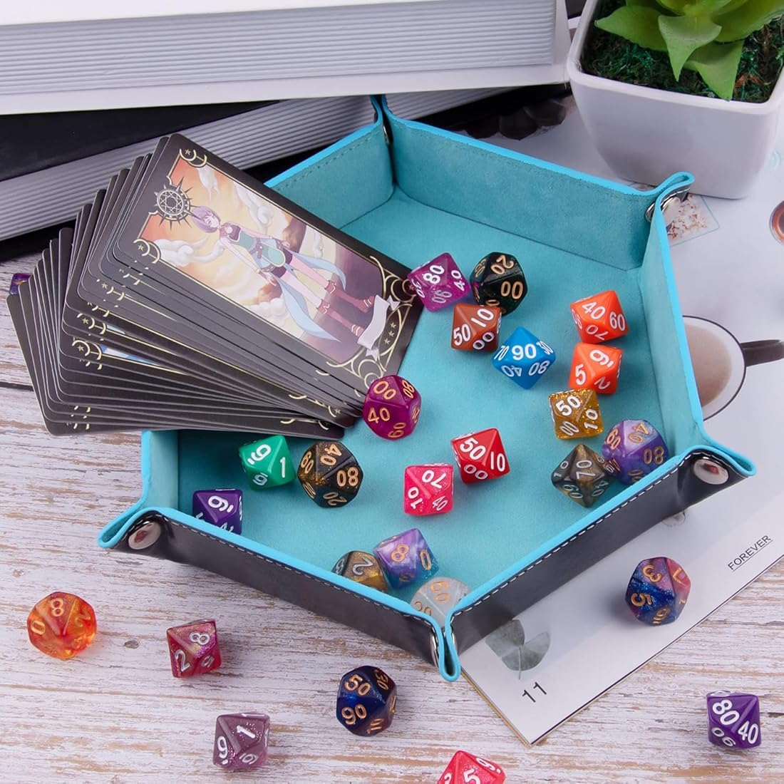 4 Pieces Dice Tray Set, Foldable Dice Rolling Tray PU Leather Dice Holder Dice Tray, Non-Scratch Dice Organizer Case for Dice Games like RPG, DND and Other Table Games image number 2