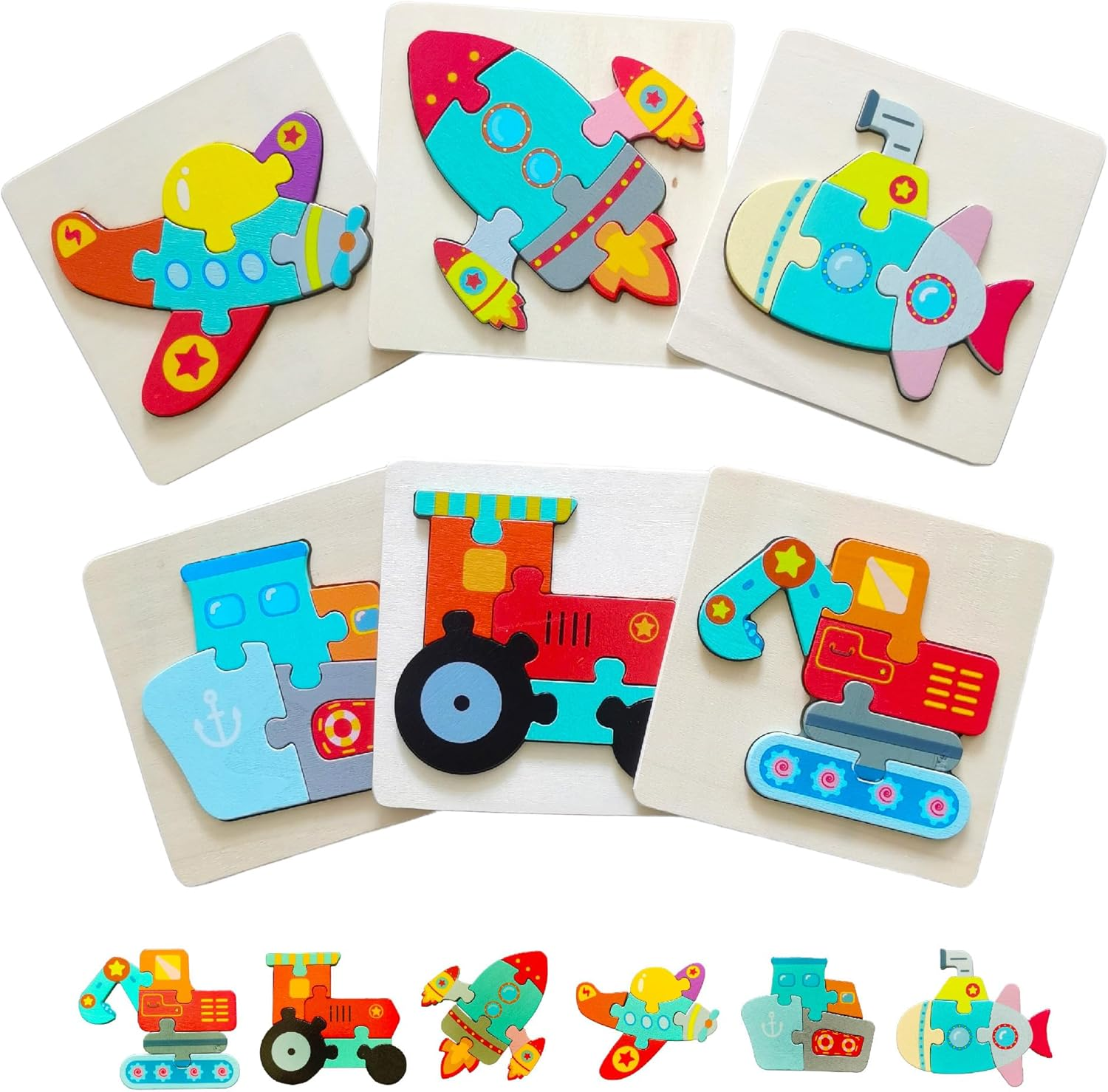 Toddler Puzzles, Set of 6, Wooden Jigsaw Puzzles for 1 2 3 Year Old Baby Boys or Girls,Toddlers Gifts, Preschool Learning Educational Toys [ Colors & Shapes Cognitive Skill ] image number 5