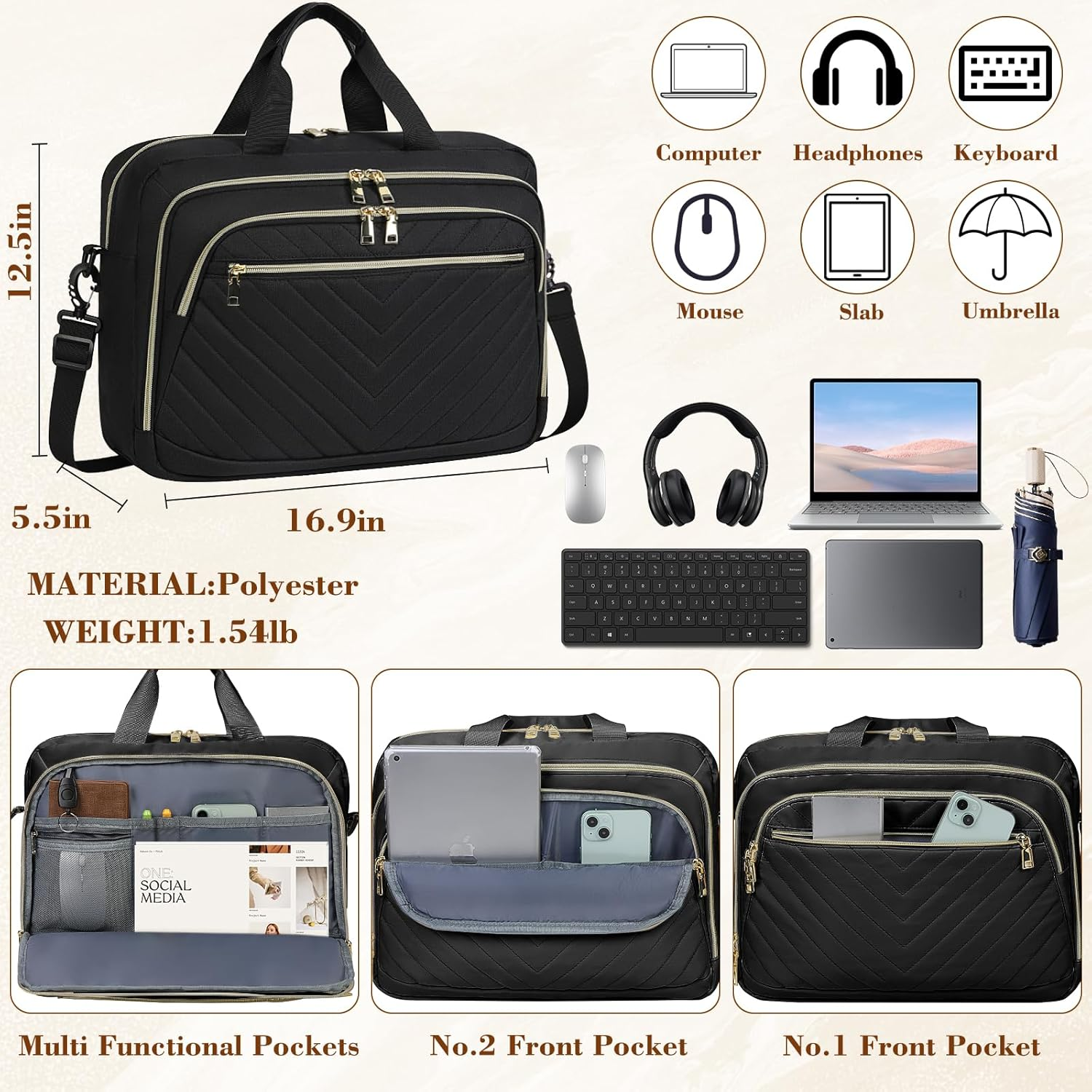 Laptop Bag for Women Laptop Briefcase Large Capacity Computer Shoulder Bag image number 2