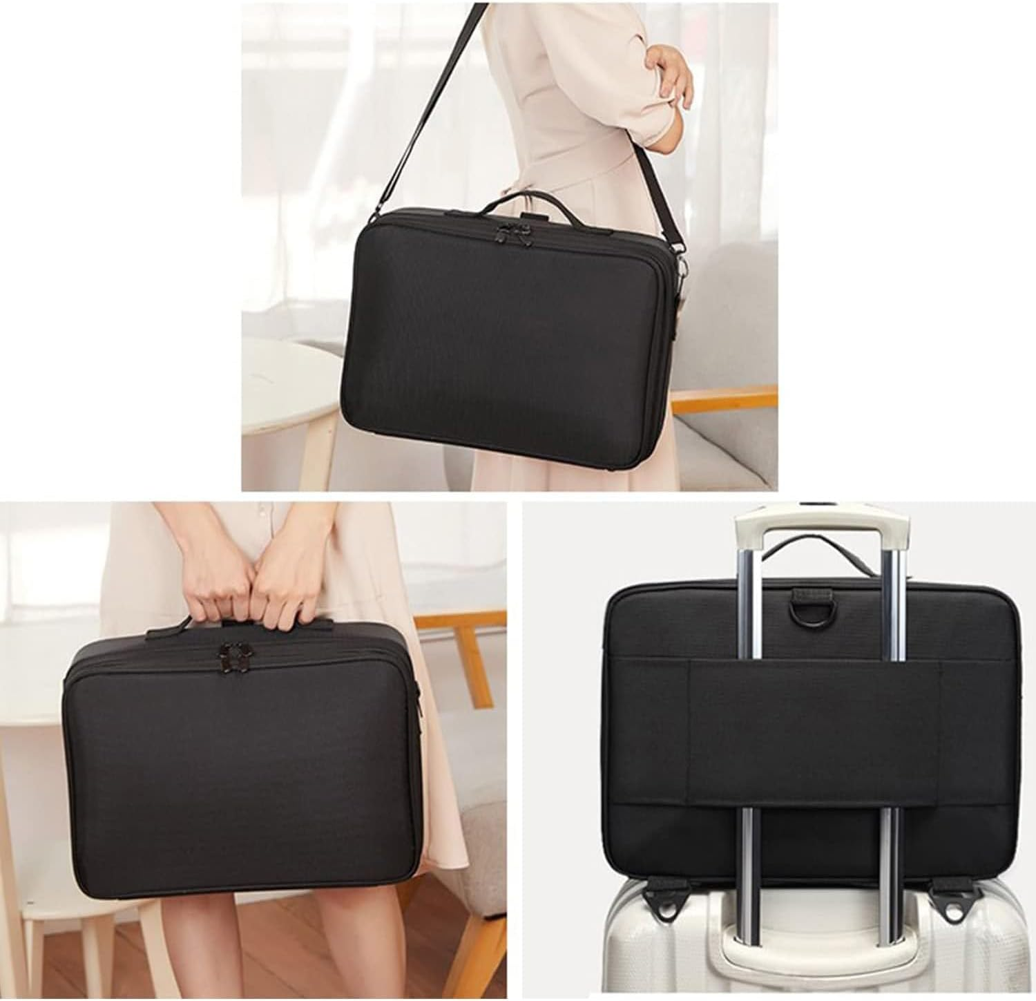 Makeup Bag, Large Makeup Case Makeup Organisers Travel Makeup Bag, Professional Cosmetic Bag Artists Case Brush Holder with Brush Slots Adjustable Divider Waterproof Material (XL, Black) image number 6