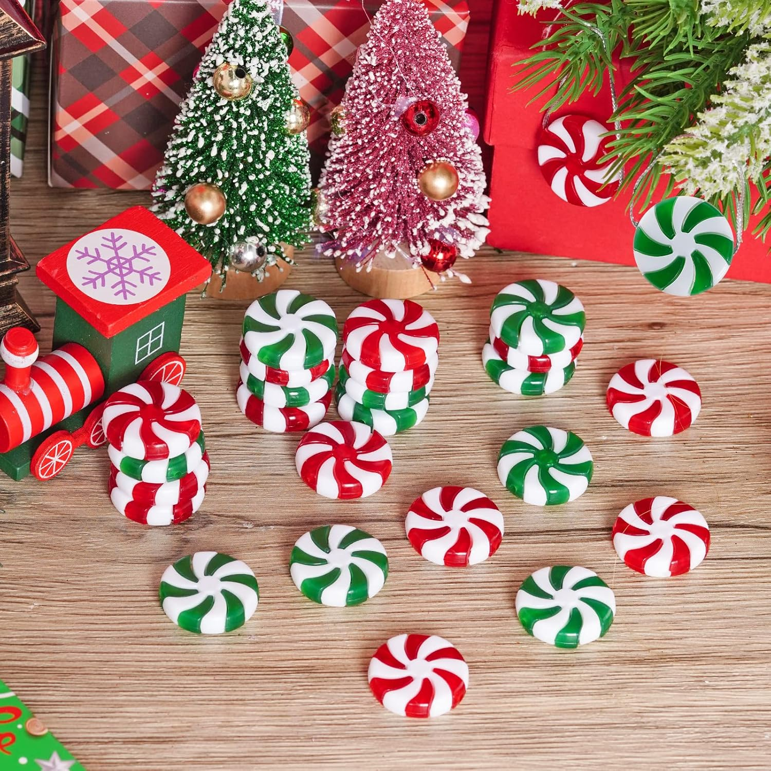 Obmwang 80Pcs Christmas Candy Cane Ornaments Red and White Candy Decorations Christmas Tree Hanging Peppermint Ornaments for Holiday Party Decoration DIY Crafts, 2.5Cm - Red White image number 6