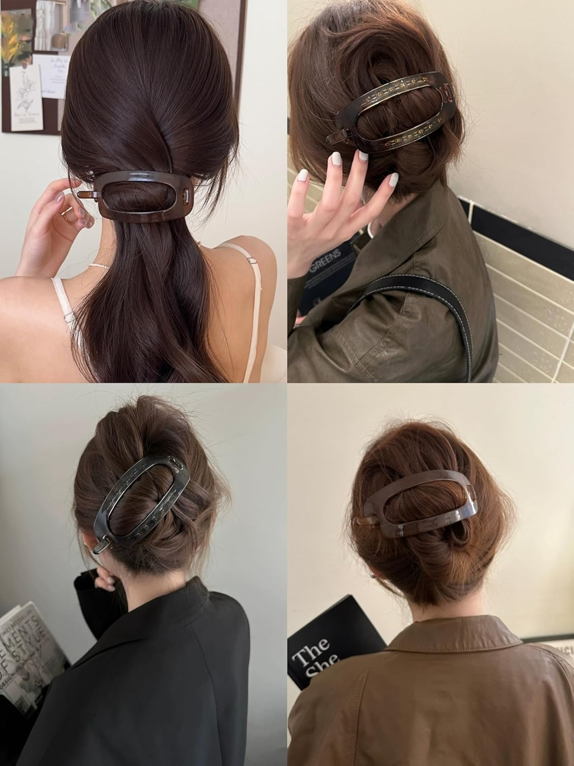 French Concord Curved Hair Clips - 4Pcs Plastic Bun Ponytail Oval Clips, Flat Claw No Slip Duckbill Clips for Hair