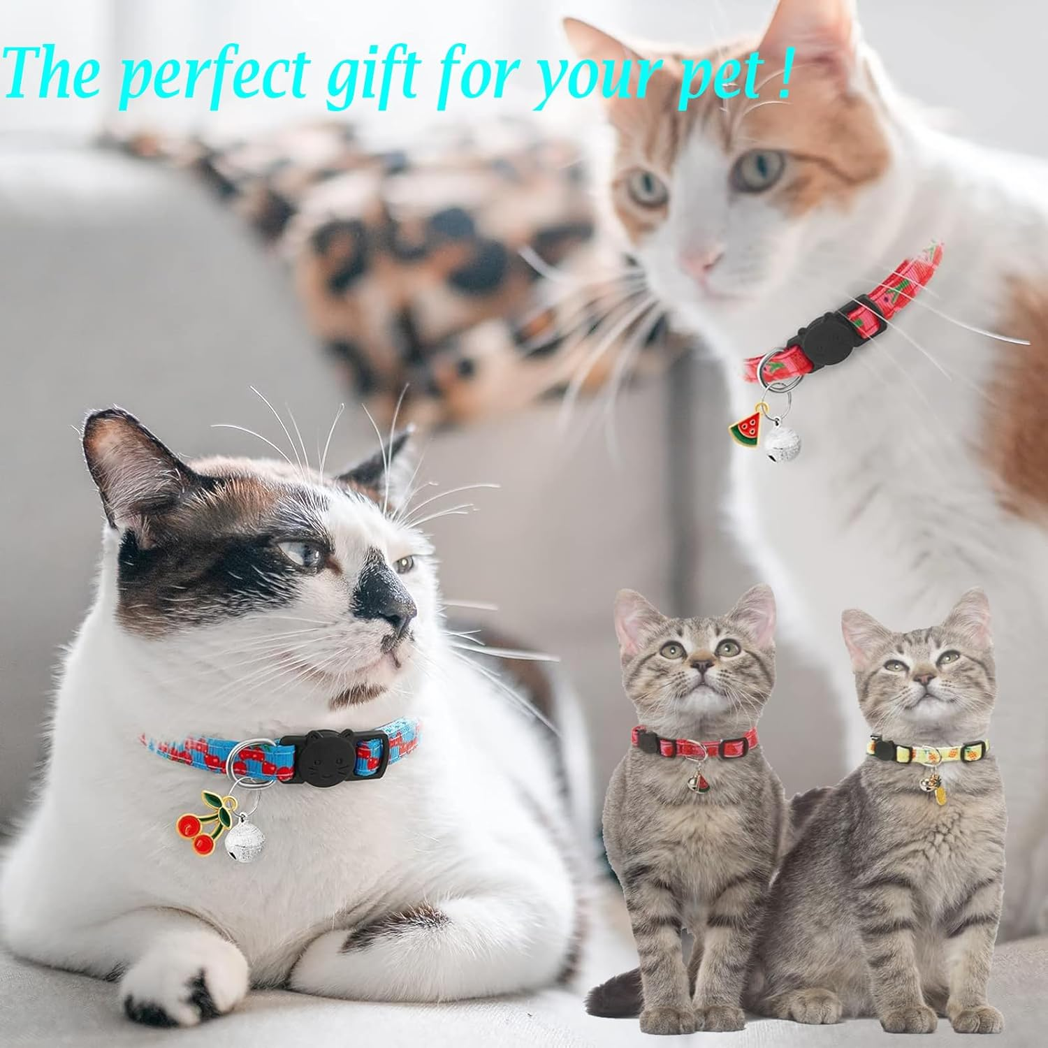 Cat Collars,7 Pack Cat Collar with Bells,Safety Breakaway Cat Collars Adjustable 7.5-12.5 Inch,Fruit Style Kitten Collar for Cute Pet Cats Puppy and Dog,Pet Supplies,Accessories,Gifts image number 3