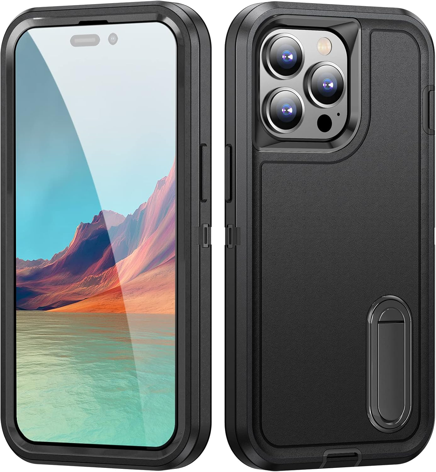 Shockproof Case for Iphone 15 Pro Max Case with Kickstand,Military Grade Drop Protective,Heavy Duty Hard Back 3-Layer Protective Phone Cover for Iphone 15 Pro Max (Black) image number 1