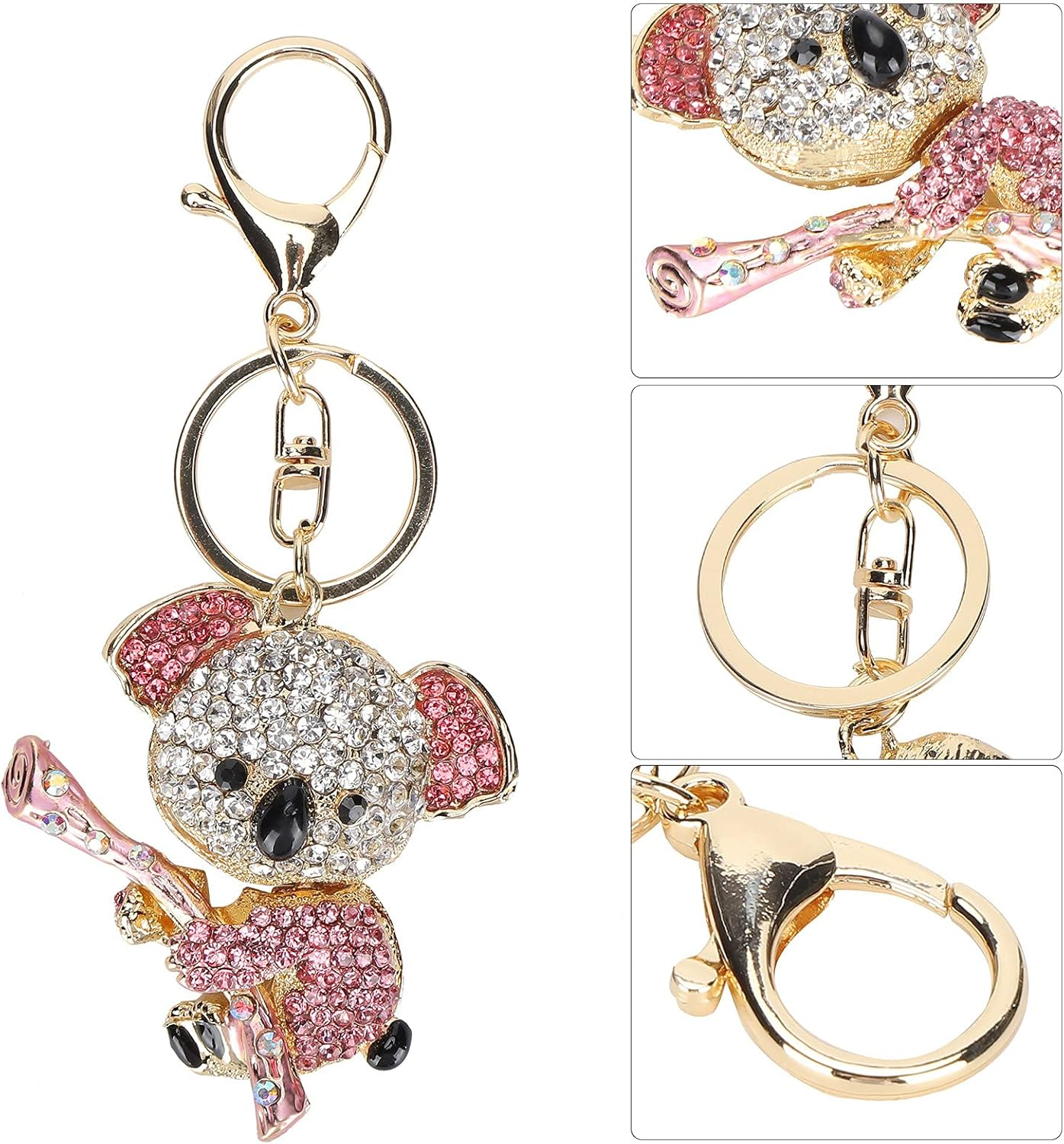 Rhinestone Koala Keychain Koala Bear Gift Metal Pendant Small Alloy Gold Crystal Necklace Keyring Petite Little Miniature Tiny Beaded Trim image number 2
