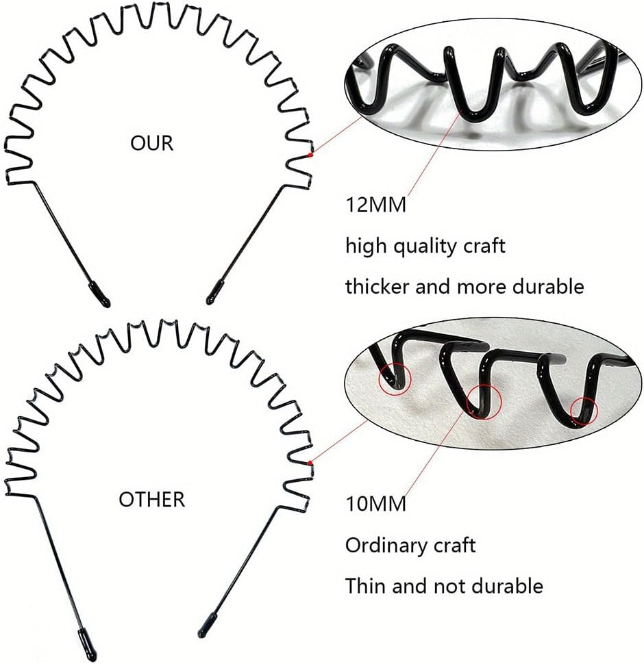 2 Pcs Metal Hair Bands for Men Headband Women Bands Unisex Black Wavy Hair Bands Outdoor Sports Head Bands Simple Elastic Non-Slip Hair Accessories image number 3