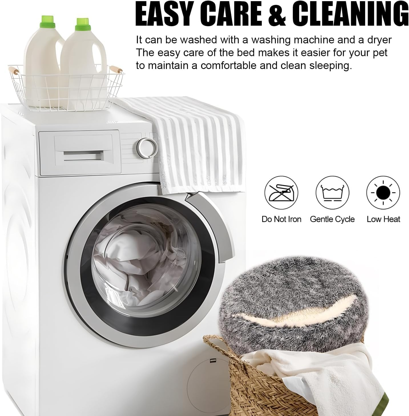 Calming Dog Beds & Cat Cave Bed with Hooded Cover,Removable Washable round Beds for Small Medium Pets,Anti-Slip Faux Fur Fluffy Coved Bed for Improved Sleep,Fits up to 15/25 Lbs(,24"X24") (Grey)