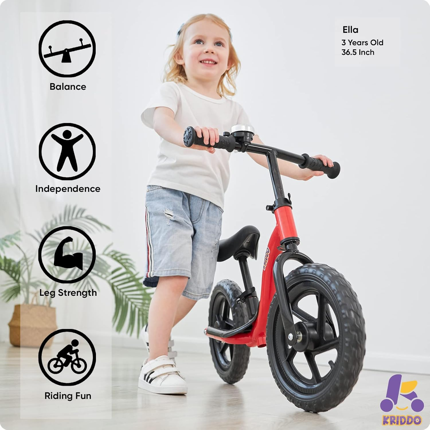 KRIDDO Toddler Balance Bike 2 Year Old, Age 18 Months to 5 Years Old, Early Learning Interactive Push Bicycle with Steady Balancing and Footrest, 2-5 Boys Girls image number 3