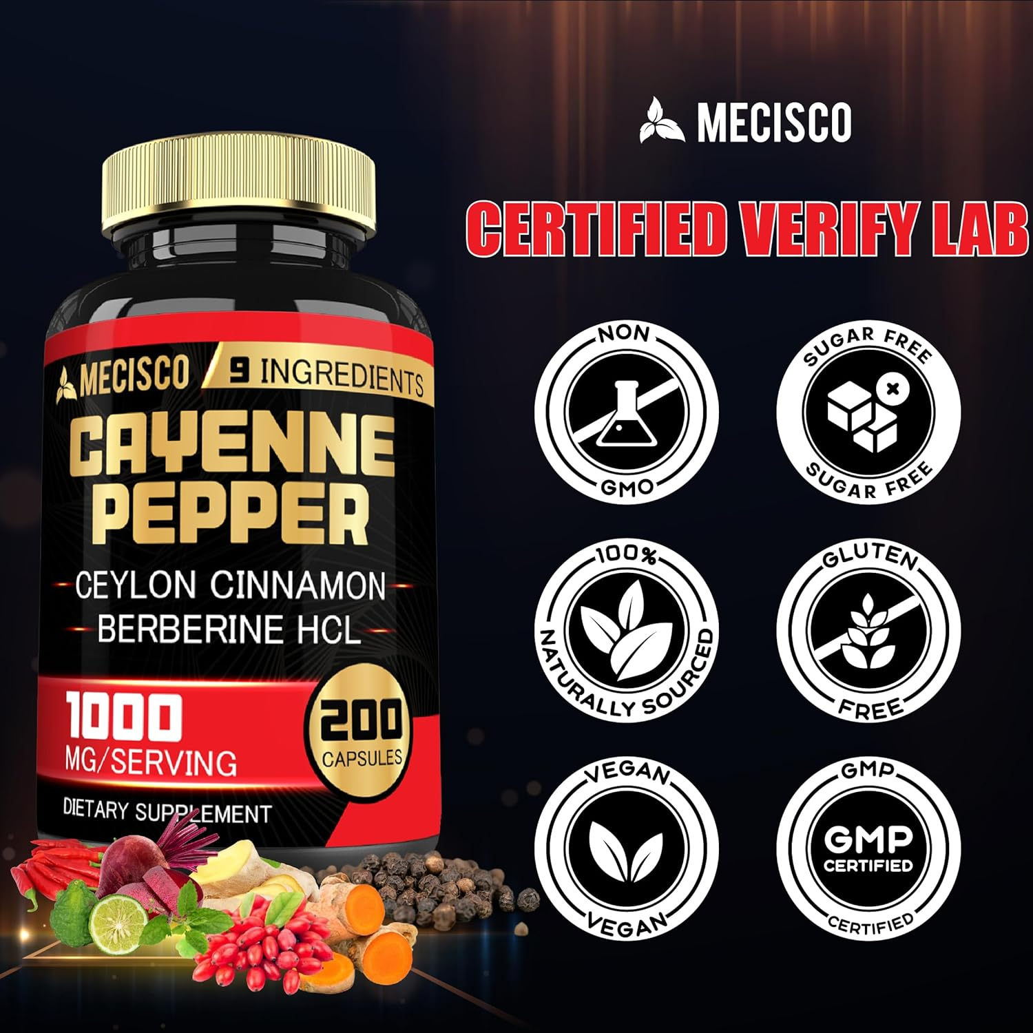 Cayenne Pepper Capsules 1000Mg with Turmeric Curcumin Root, Berberine Hcl, Ceylon Cinnamon Bark & More - 200 Capsules image number 5
