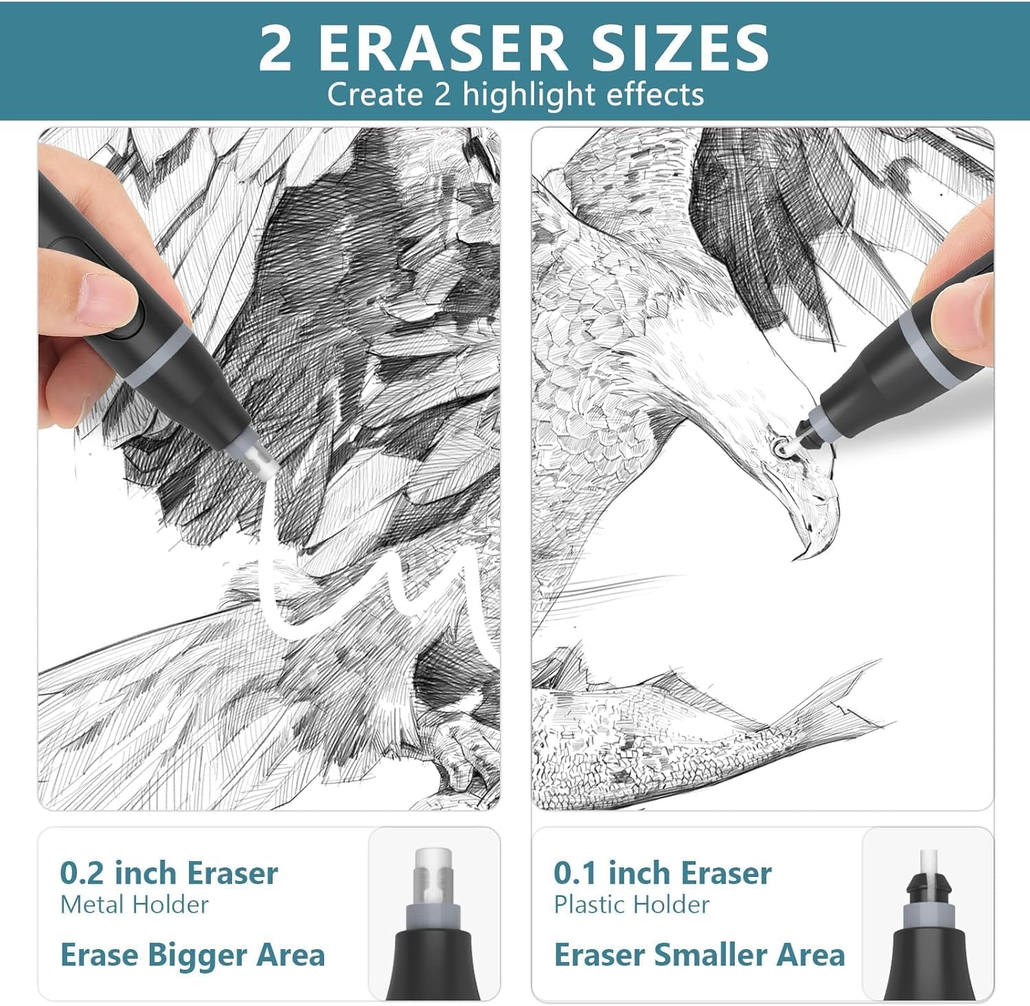 Electric Eraser with 220 Refills (80X5Mm+140X2.3Mm) Battery-Powered Automatic Pencil Eraser Dual-Size Eraser Tips (2.3Mm & 5Mm) for Artists Students Sketching Engineers Includes Cleaning Brush (Black) - Rechargeable-Black image number 4