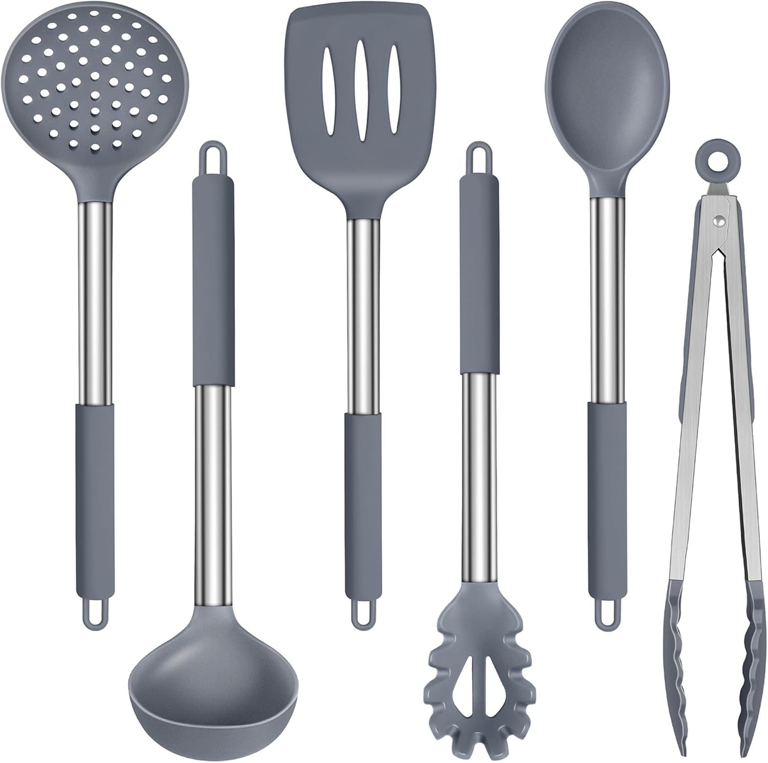 LIANYU Kitchen Cooking Utensils Set of 4, Silicone Spatula Cooking Spoon Set for Nonstick Cookware, Heat Resistant Kitchen Gadget Tools with Stainless Steel Handle, Heat Resistant Utensils, Black