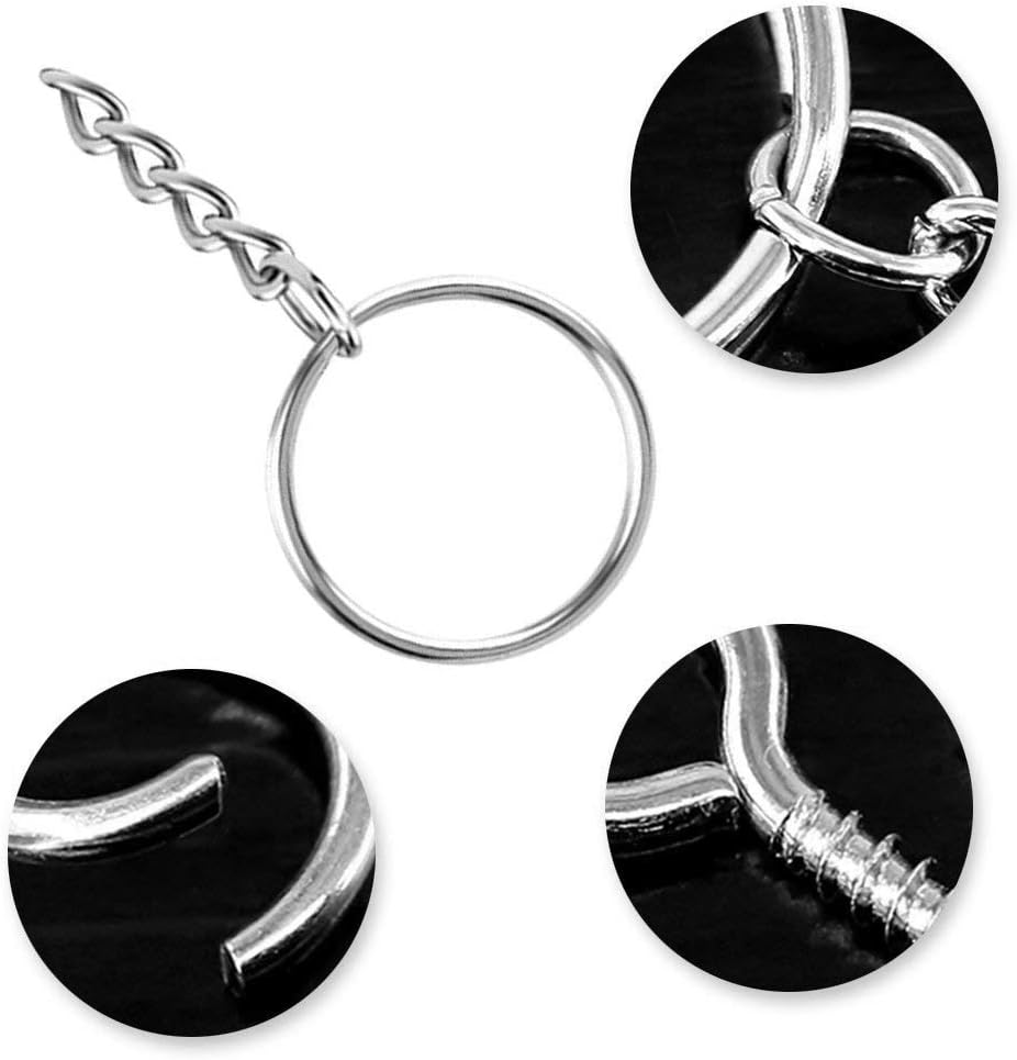 Onwon 100 Pieces Metal Split Key Ring 1 Inch / 25Mm with Chain and Open Jump Ring and Screw Eye Pins Nickel Plated Keychain Parts and Connector round Pendant Accessories for DIY image number 1