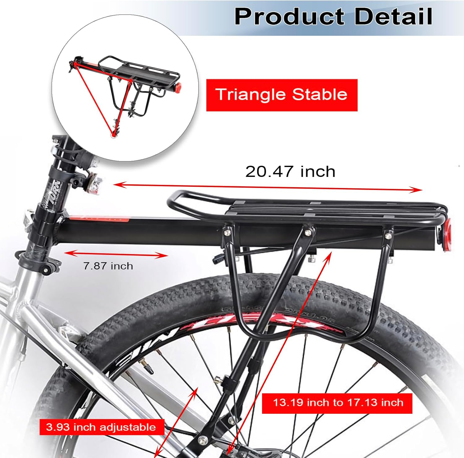 Bike Rear Cargo Rack - Adjustable Bicycle Trunk Pannier Back Rack with Fender and Reflector, Easy Install Quick Release Bike Luggage Carrier Rack with 130 Lbs Capacity for Mountain, Road, City Bikes image number 4
