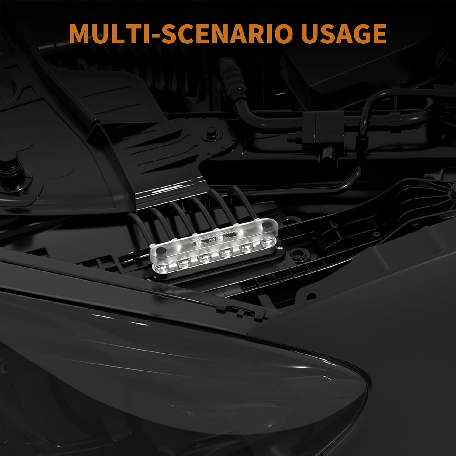 6-Way 12V 300A Bus Bar M8, Heavy-Duty Copper Power Distribution Block with Insulated Base for Car, Marine, RV and Solar Systems (Black) image number 1