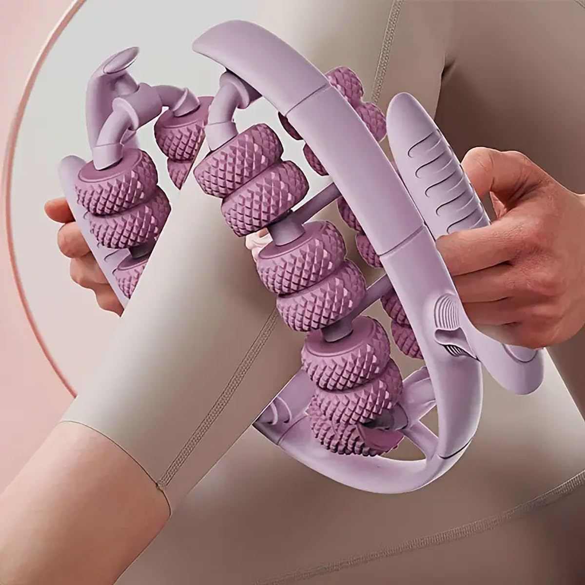 AIMALL Enhanced Fitness Roller, 26-Round Leg Massager Ring, Leg Roller Calf Muscle Relaxation, Yoga Wheel, Deep Tissue Massage for Improved Circulation and Muscle Tone - Pink image number 4