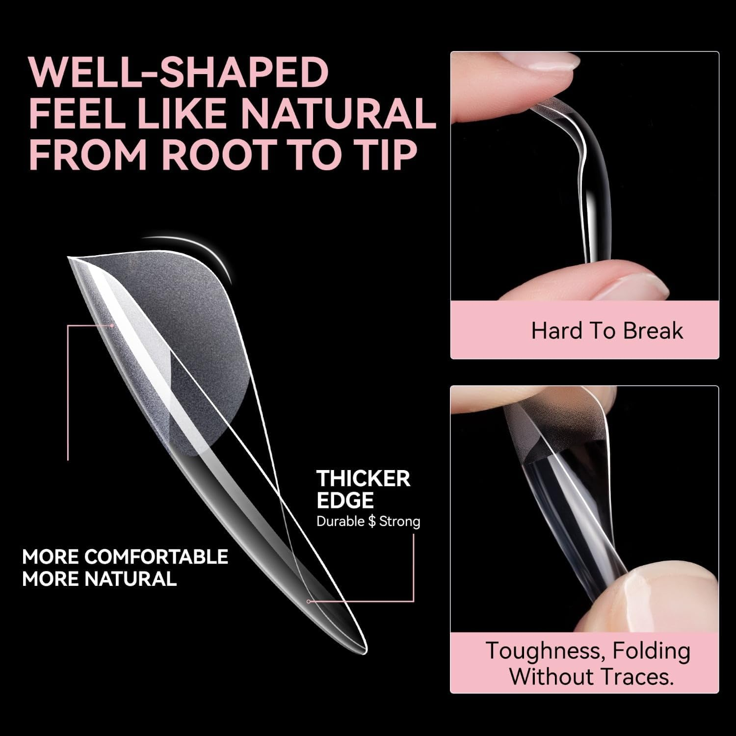 Nka Soft Gel Nail Tips, Press on Nails - Full Cover, Ultra Thin, No Trace, Pre Buffed, Durable Gel, 12 Sizes -Medium Almond (240) image number 1