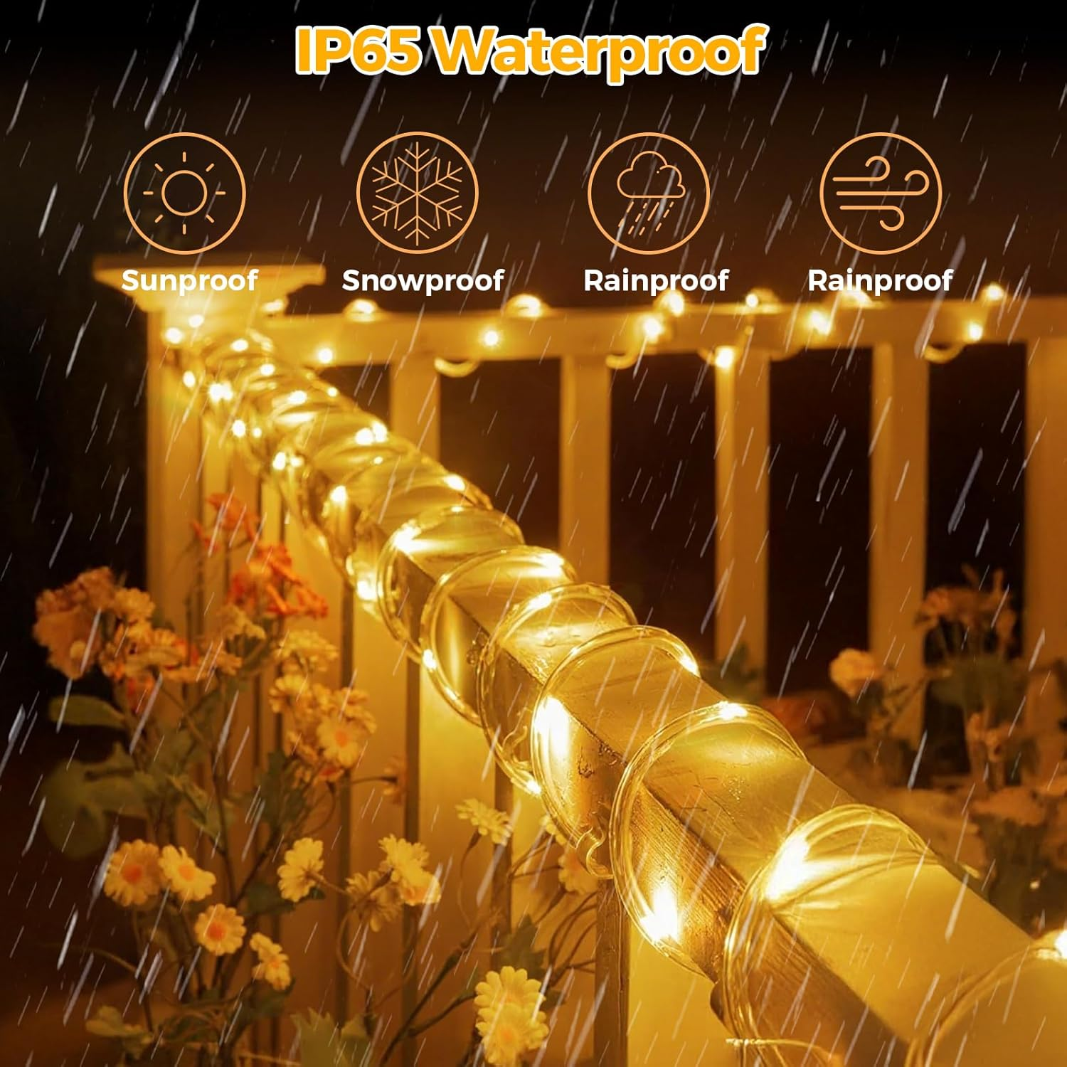 Aofonchy Solar LED Rope Lights Outdoor, 33Ft 100 Leds Waterproof Tube String Lights with 8 Lighting Modes Solar Powered Fairy Lights for Christmas Wedding Tree Patio Lawn Garden Party Decor - Multicolor image number 3