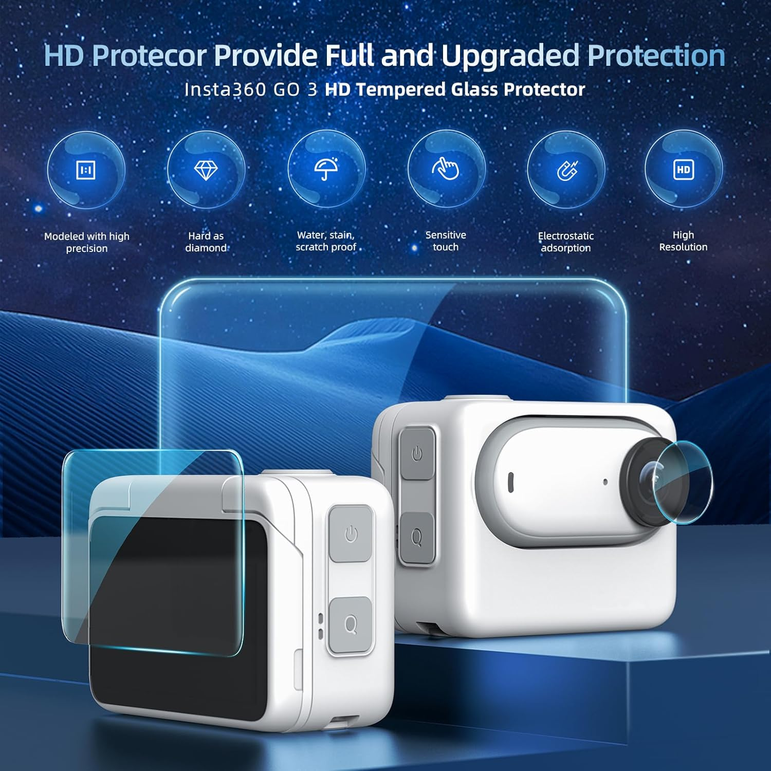 Debous Silicone Case Screen Protector for Insta360 GO 3 GO3, Soft Rubber Cover Protection LCD Lens Glass Screen Protective (Black) - Black image number 4