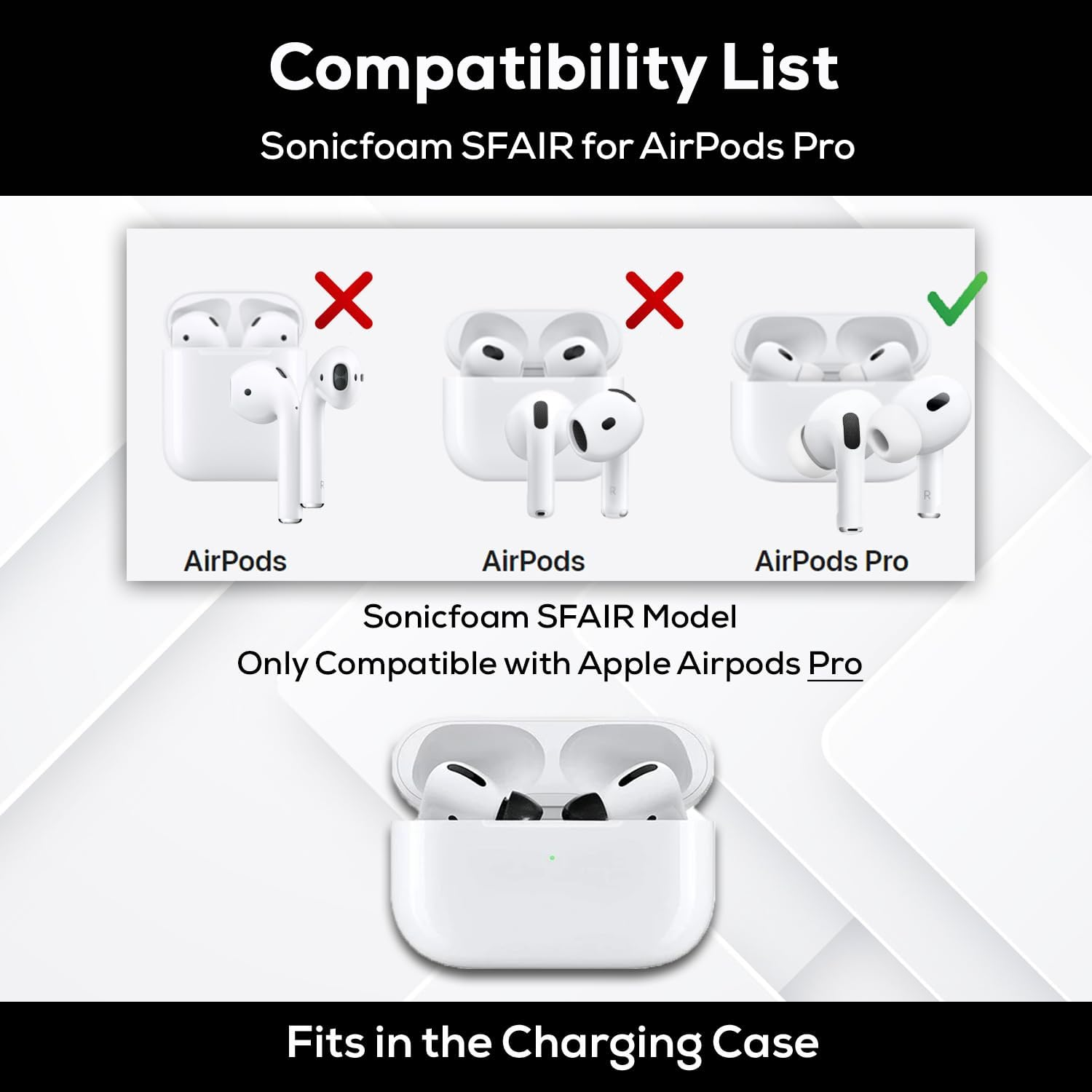 SONICFOAM Memory Foam Earbud Tips - Premium Noise Isolation, Replacement Foam Ear Tips, 10 Pack for Airpods Pro (SFAIR Medium, Black) image number 2