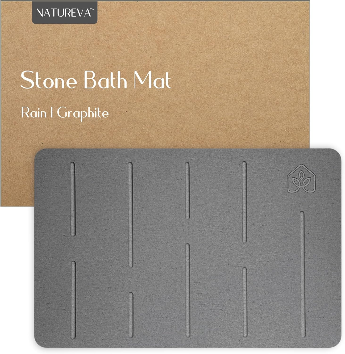 Natureva Home - Stone Bath Mat | Super Absorbent, Quick Dry, Non Slip | Modern Diatomite Bathroom Mats | Made of Natural Diatomaceous Earth | Absorbing Water Instantly I Design Rain | Colour Graphite - Flow - Graphite image number 4