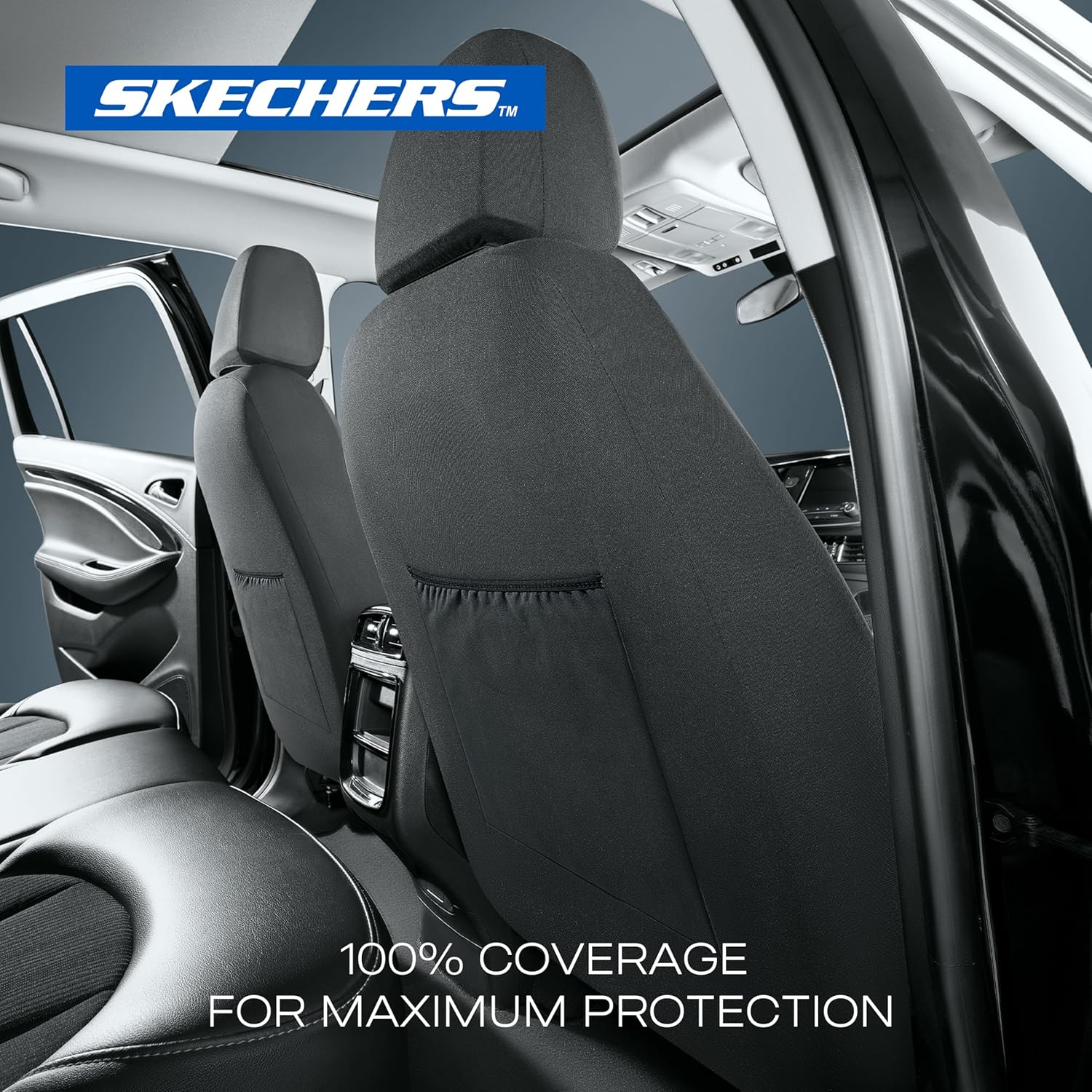 Skechers Seat Covers, Premium Breathable Polyester Seat Covers, Car Seat Covers Front Seats Airbag Compatible, Automotive Comfort for Most Cars, Vans, Trucks, Suvs (Two Front, Beige) image number 6