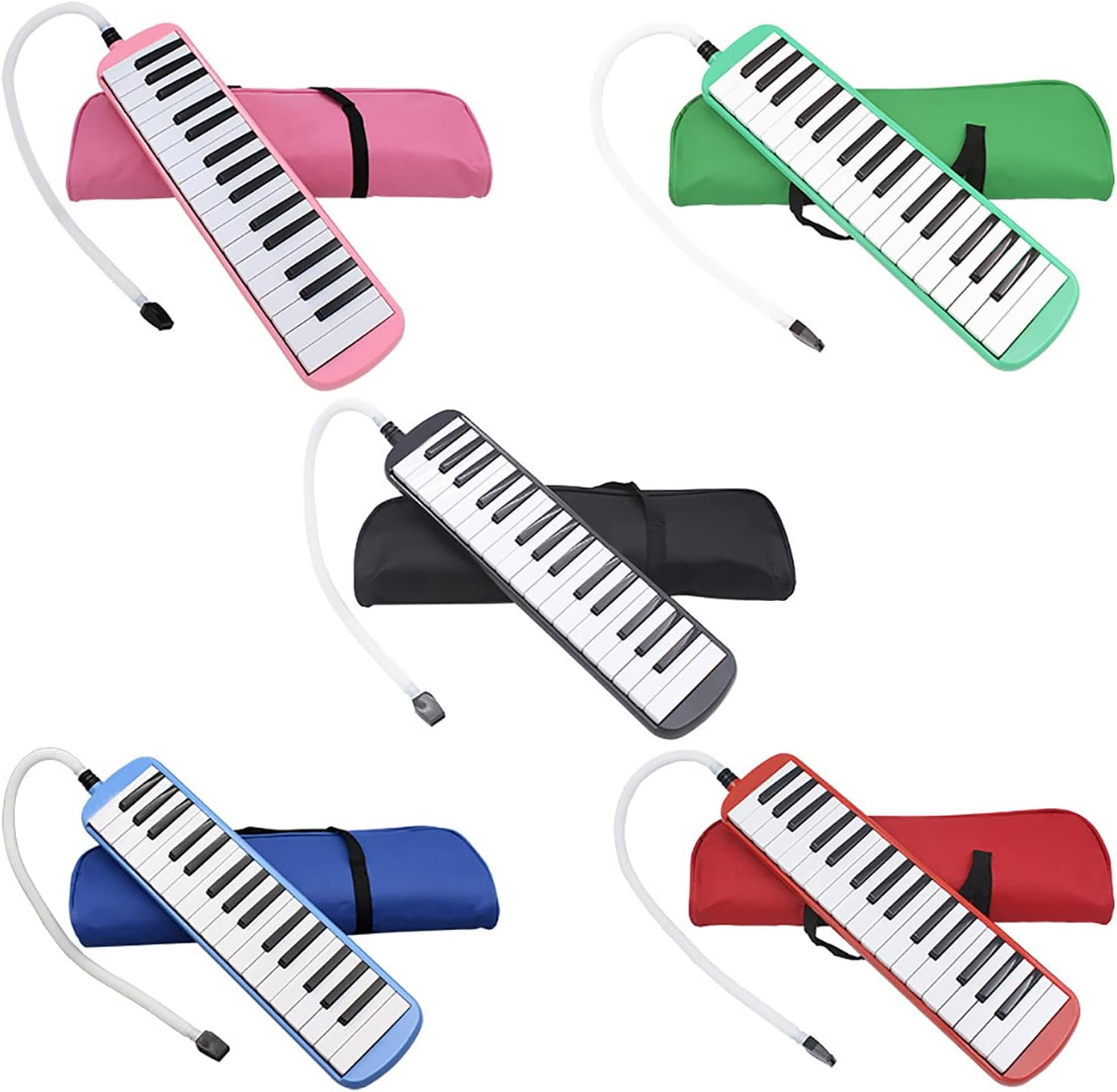 Vilihy Melodica 32 Key Pianica Portable with Carrying Bag Short and Long Mouthpieces for Beginners Kids Gift(Pink) - Blue image number 5