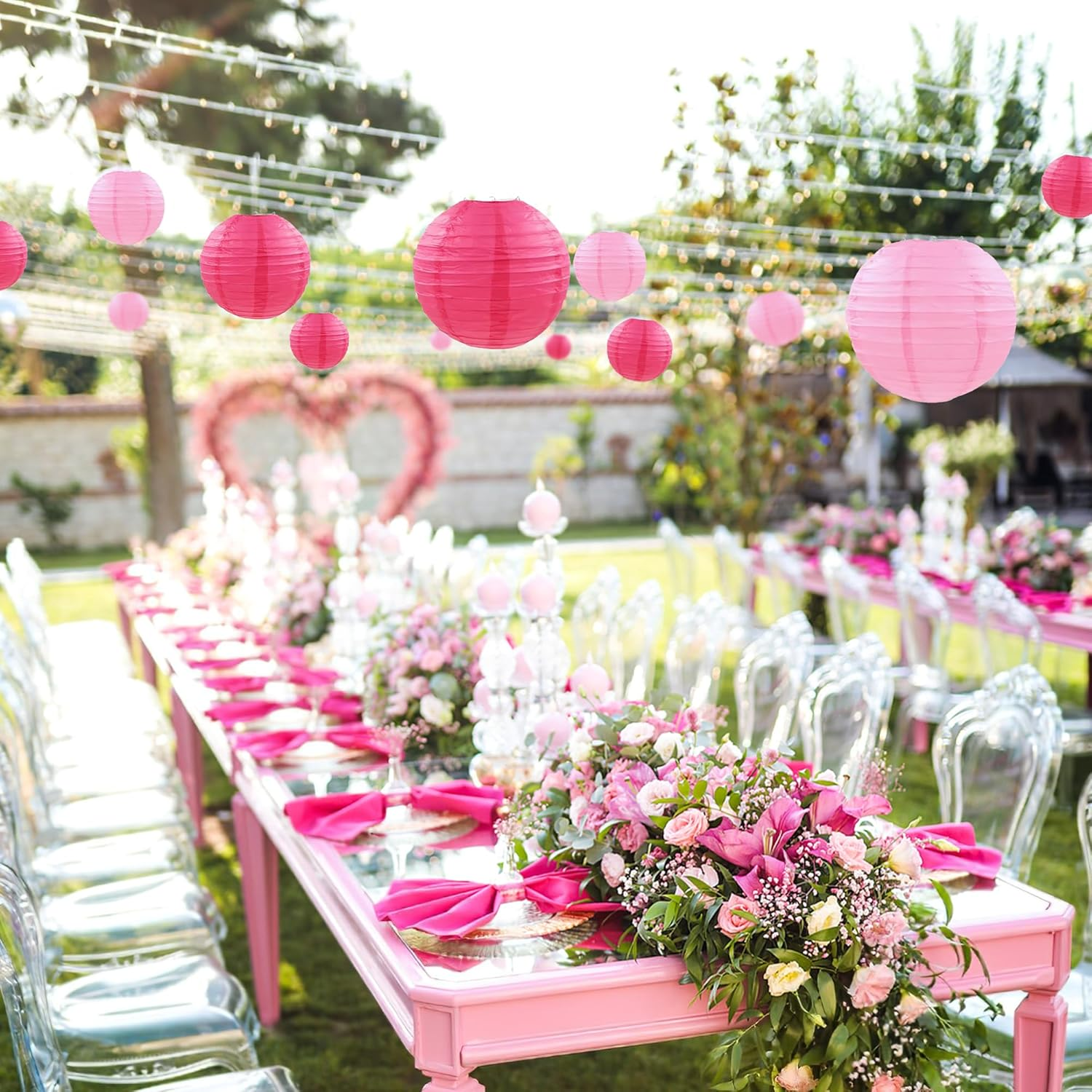 20Pcs Paper Lanterns Decorative, Hot Pink round Hanging Paper Lanterns Decorations for Rustic Party Bridal Shower Wedding Birthday Home Decor image number 5