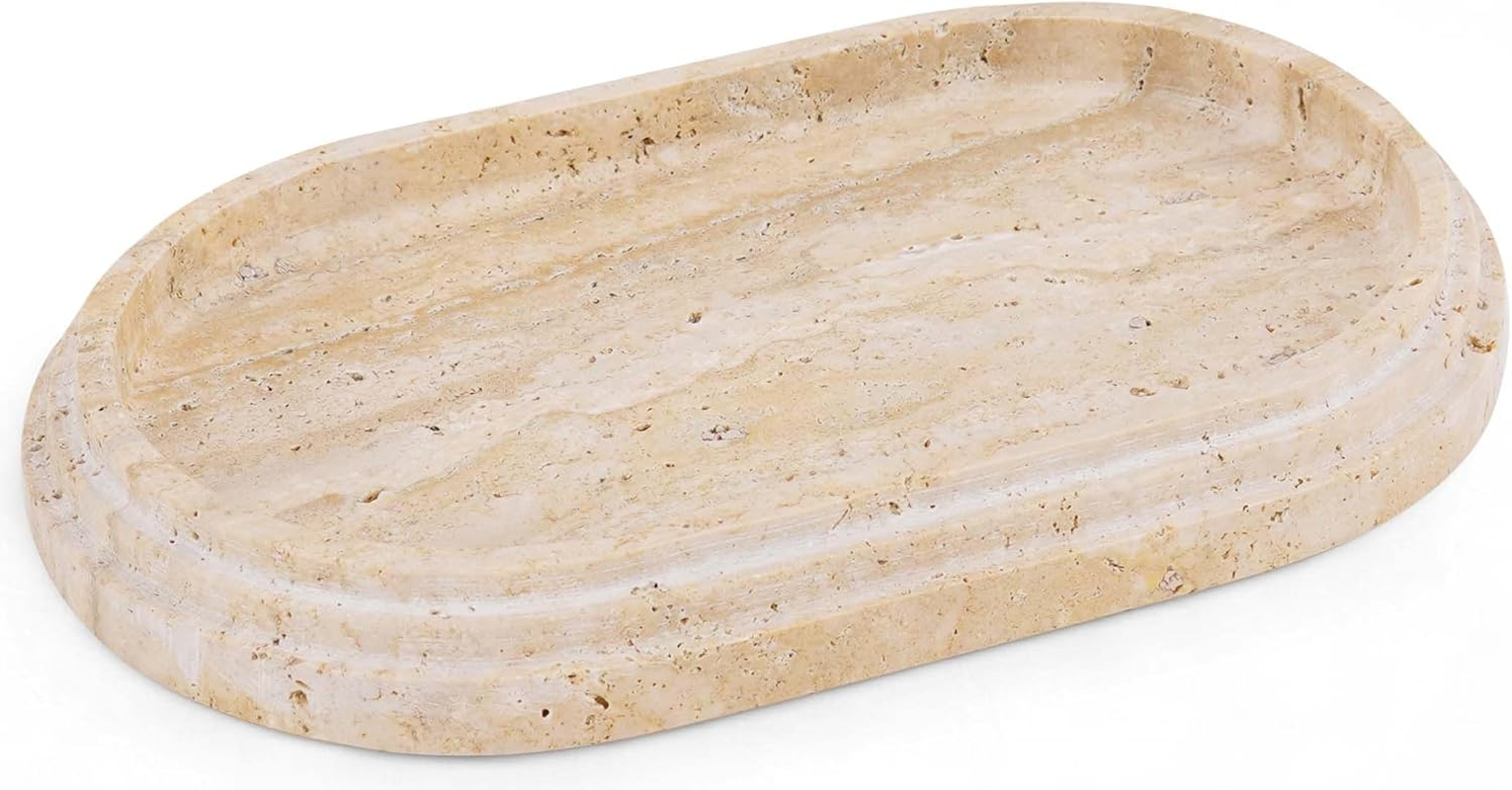 Marble Vanity Tray 9.75 Inch Green Handmade Oval Food Tray for Kitchen Countertop, Ideal Decorative Stone Trays for Perfume, Jewelry - Coffee Table Centerpieces for Dining Room