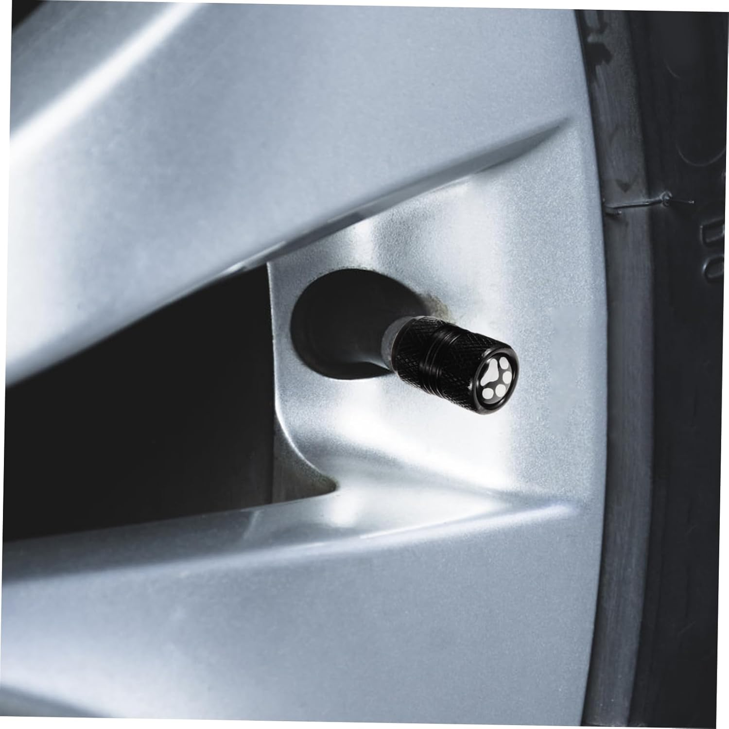 PLAFOPE Tire Valve Stem Caps Black with Paw Print Metal Valve Covers Universal Truck Car Tyre Rim Stem Caps Automotive Wheel Accessories image number 2