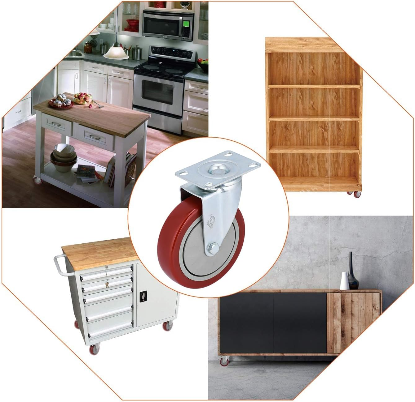 YOOGAA 5" Heavy Duty Caster Swivel Caster Wheels No Noise 360 Degree Rotation Plate Caster with Screw Total Capacity 1500Lbs Set of 4 without Brake image number 4