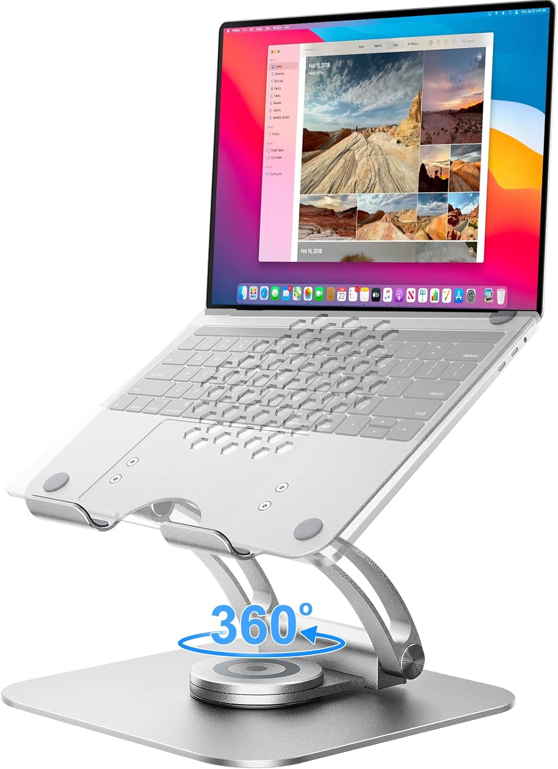 Tounee Swivel Laptop Stand for Desk, Adjustable Computer Stand Laptop Holder with 360&deg; Rotating Base, Ergonomic Laptop Riser Compatible with Air, Pro, All Laptop 10-16" (Silver) image number 1