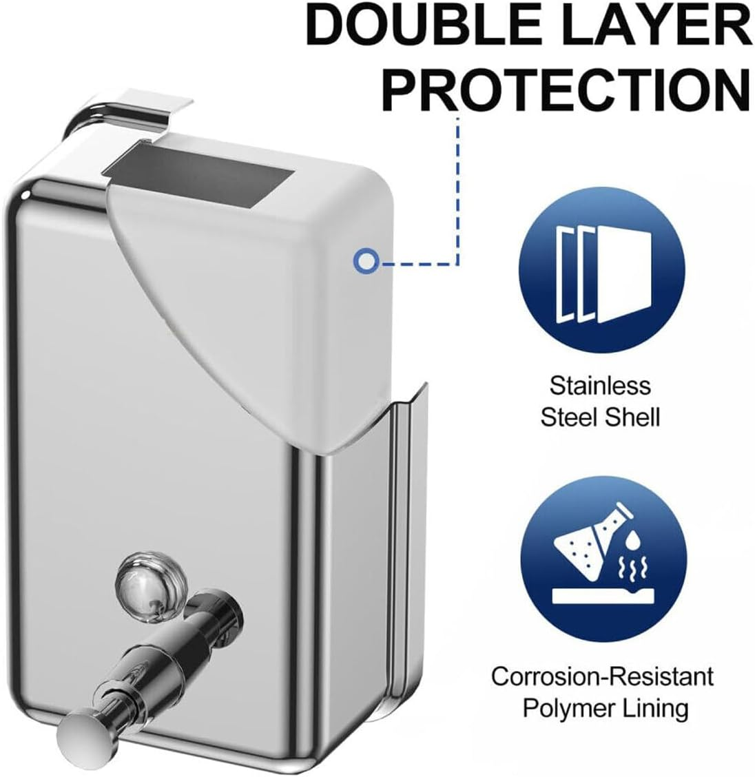 AIMALL Commercial-Grade Stainless Steel Soap Dispenser - Polished Wall-Mounted Lotion Dispenser, Available in 500Ml/800Ml/1000Ml Sizes image number 4