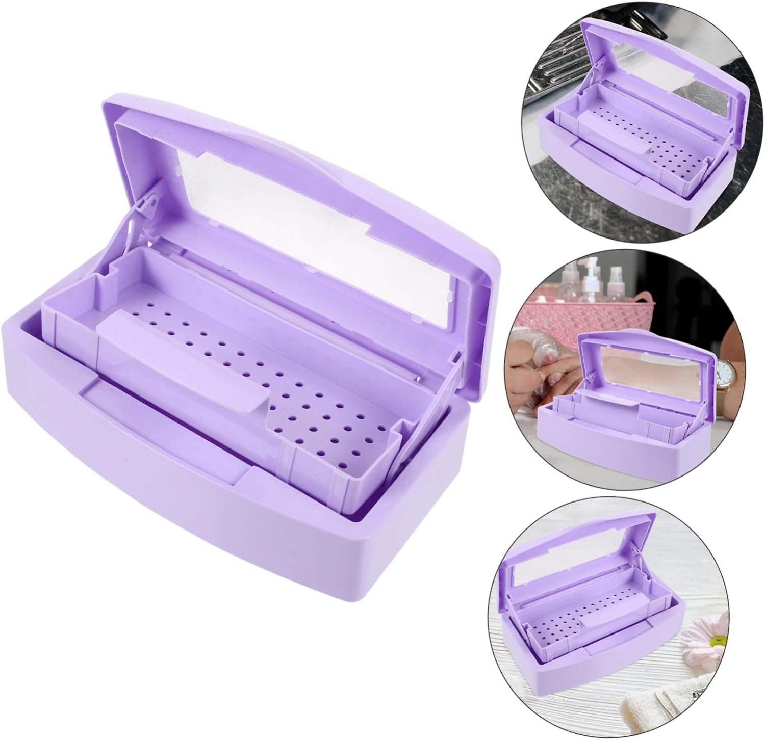 CALLARON Nail Tool Cleaning Tray Durable Manicure Tool Sterilizer Box for Professional Home Use for Eyelash Tweezers and Salon Tools Leak Storage Organizer image number 3