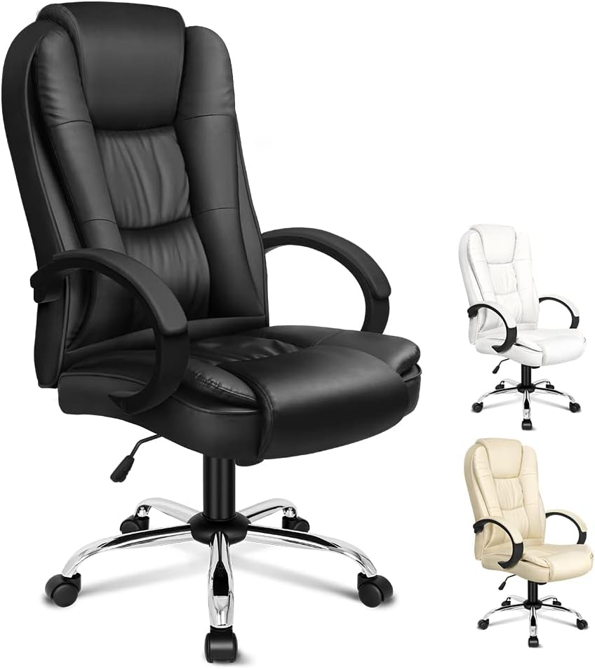 ALFORDSON Office Chair with 150&deg; Recline and SGS Listed Gas-Lift, Ergonomic PU Leather Executive Chair with TUV Certified Wheel for Computer Desk, Swivel Gaming Chair for Max 150Kg (Classic White)