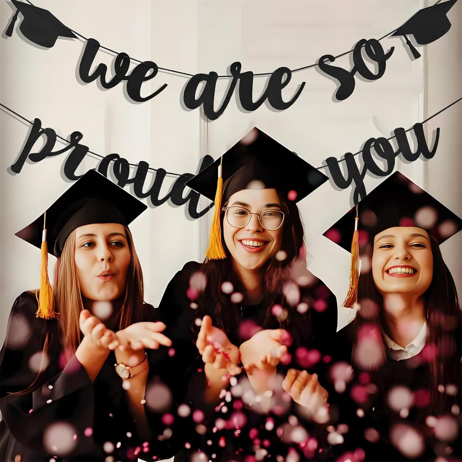 Graduation Banners Party Decorations, Black Glitter We Are so Proud of You Graduation Banners Garland for School Home Car Decorations image number 4