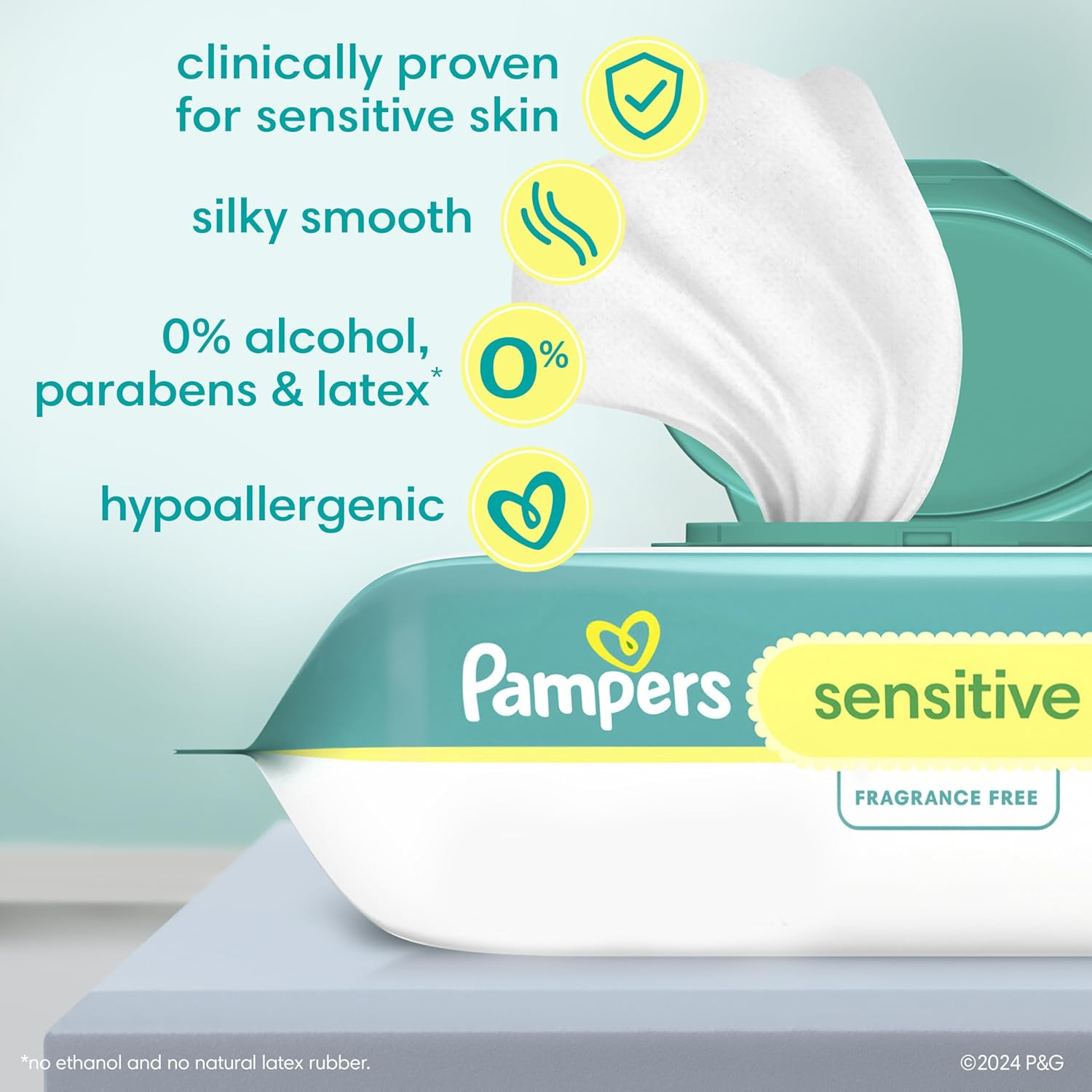 Pampers Baby Wipes, Sensitive Water Based Baby Diaper Wipes, Hypoallergenic and Unscented, 1008 Total Wipes (Packaging May Vary) image number 5