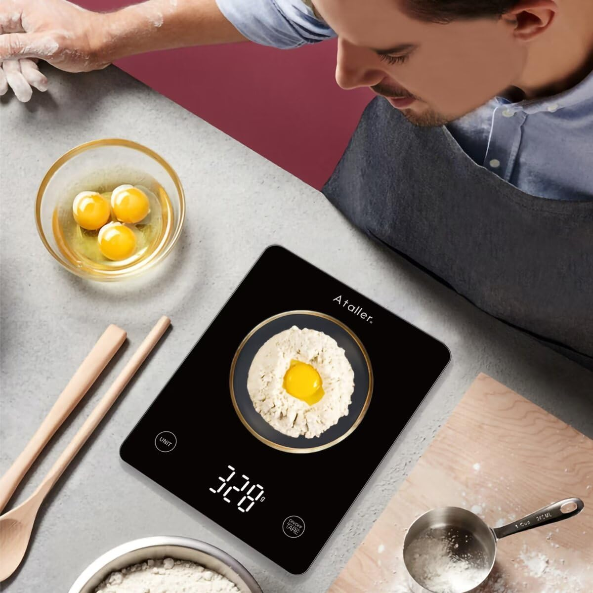 Ataller Digital Food Scale, Tempered Glass Panel, 10Kg/22Lb Capacity, Kitchen Weighing Scales with LED Display and 1G Increments for Baking, Cooking, Keto and Meal Prep, Black image number 4