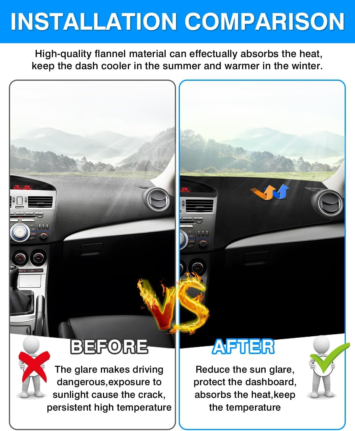 Dashboard Cover Mat for Mazda 3 BL 2009-2013 Sedan Dashboard Cover Flannel Dash Mat Sunshade Glare UV Rays Protector