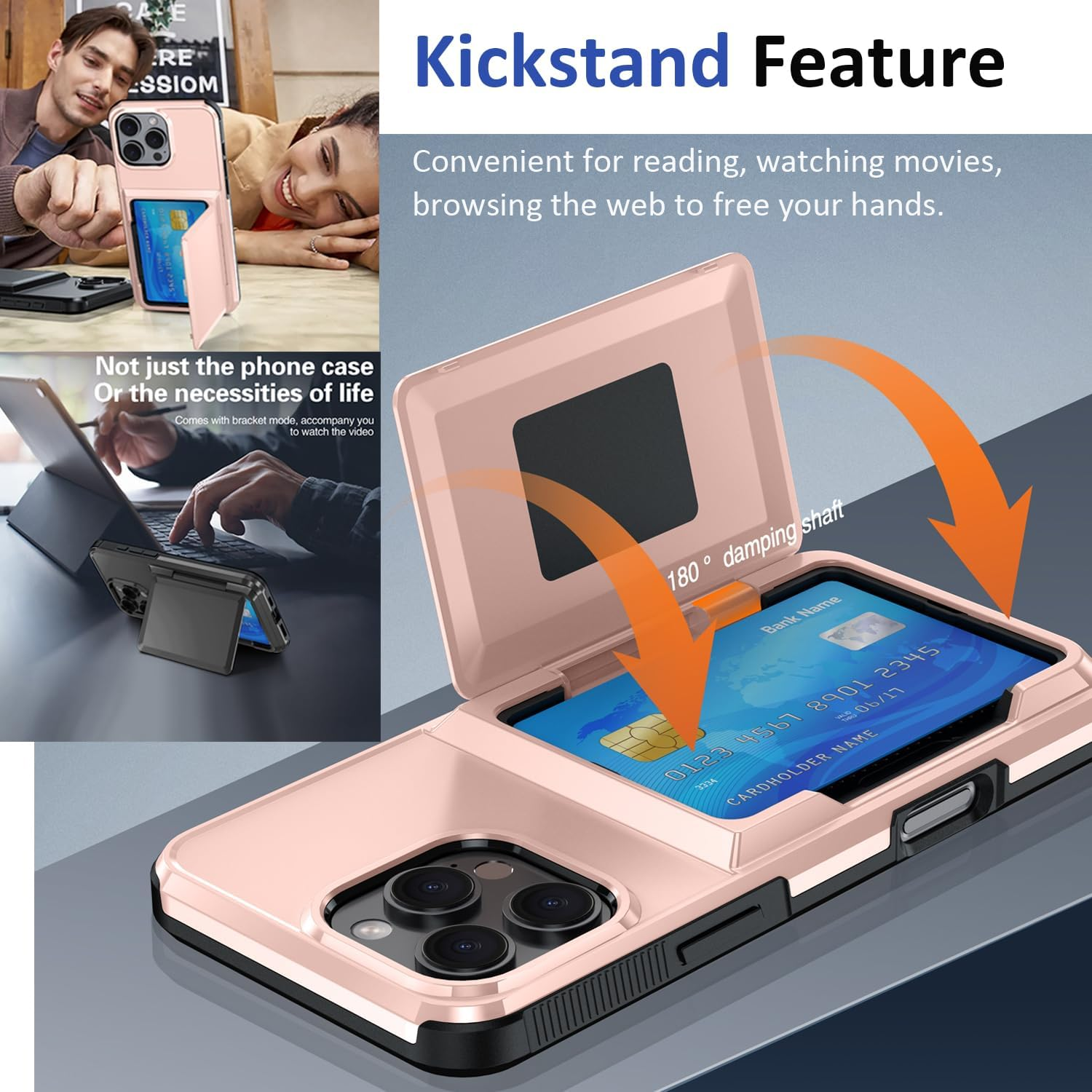 For Iphone 16 Pro Case with Credit Card Holder (3 Cards) &Kickstand, Military Grade Drop Protection, Rugged Hard Back for Iphone 16 Pro Wallet Phone Case, 6.3" 2024 image number 4