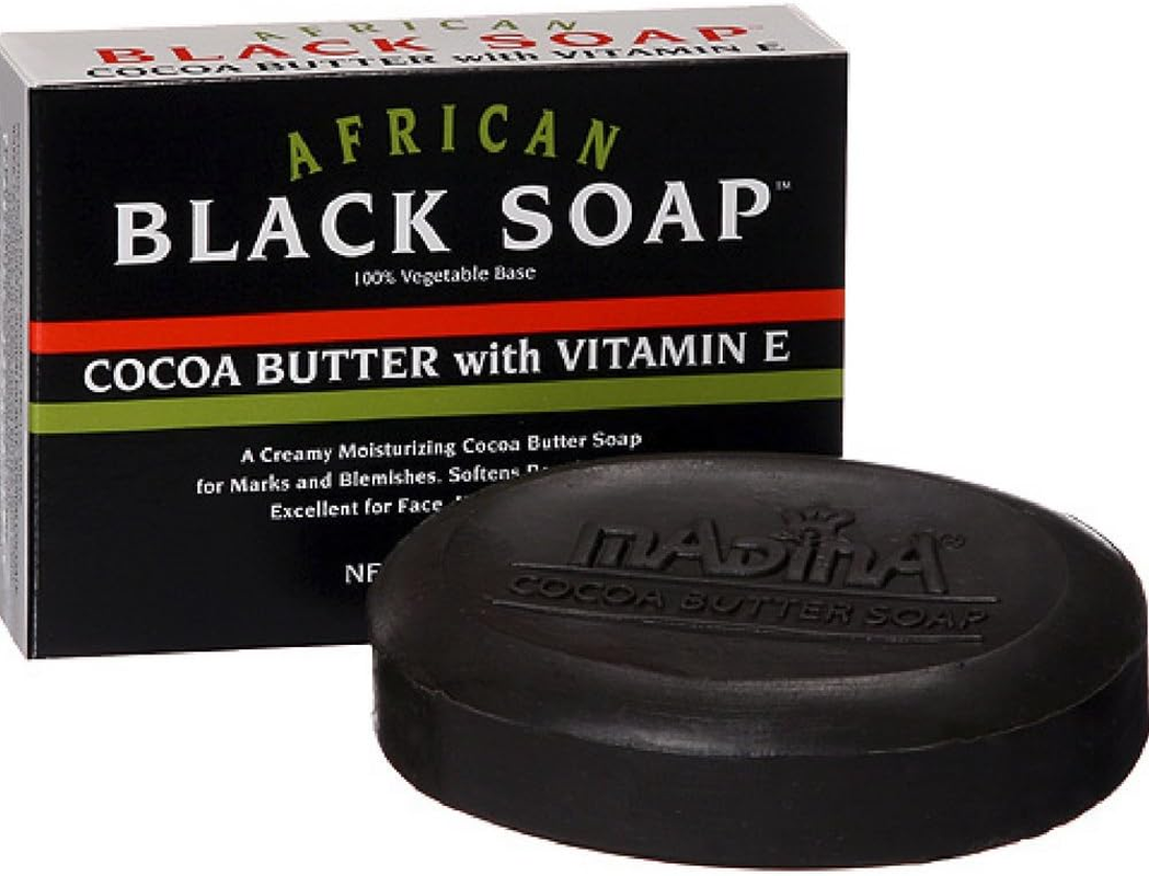 Madina African Black Soap Cocoa Butter with Vitamin E, 3.5 Oz (Pack of 5)