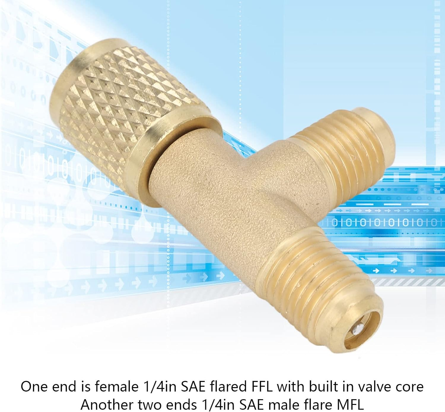 Quick Coupler Tee Adapter with Valve Brass /4In SAE Sturdy Structure for R22 R12 R134 - High Compatibility for HVAC Applications image number 3