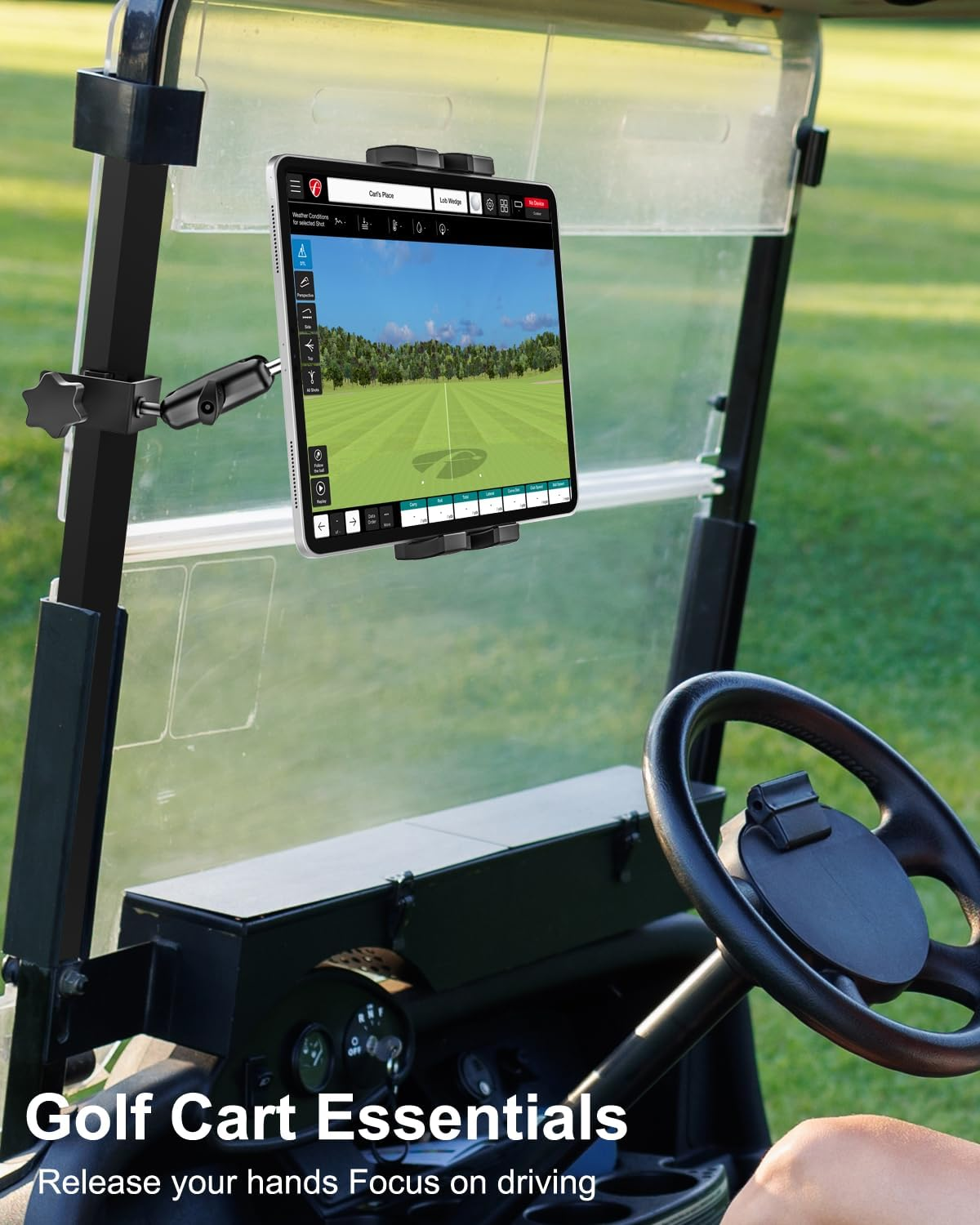 Woleyi Golf Cart Tablet Holder Mount, 360&deg; Adjustable, Metal Wider Clamp Arm for Zgo/Club Car/Yamaha/Other Golf Carts, Compatible with Ipad Pro 12.9/Air/Mini, Iphone, Galaxy Tabs/Z Fold, 4-13" Devices image number 5