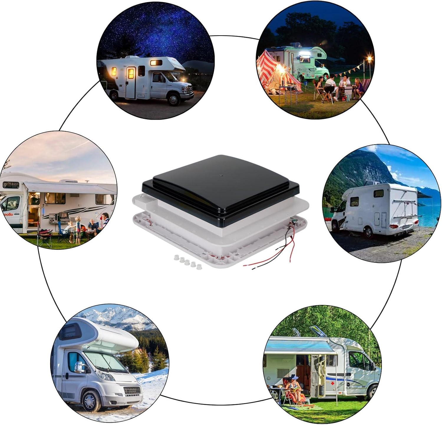 Areyourshop 11" RV Caravan Roof Vent Forward and Reverse Motor RV Fan 12V Skylight W/Light image number 2