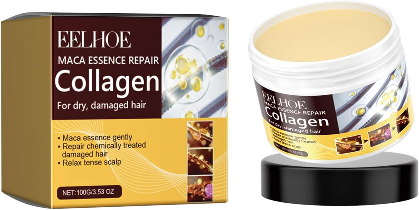 Collagen Hair Mask Deep Repair Moisturizing Hair Treatment Reduce Breakage Strengthen Hair Fibers Control Frizz for Smooth Shiny Hair (3) image number 4