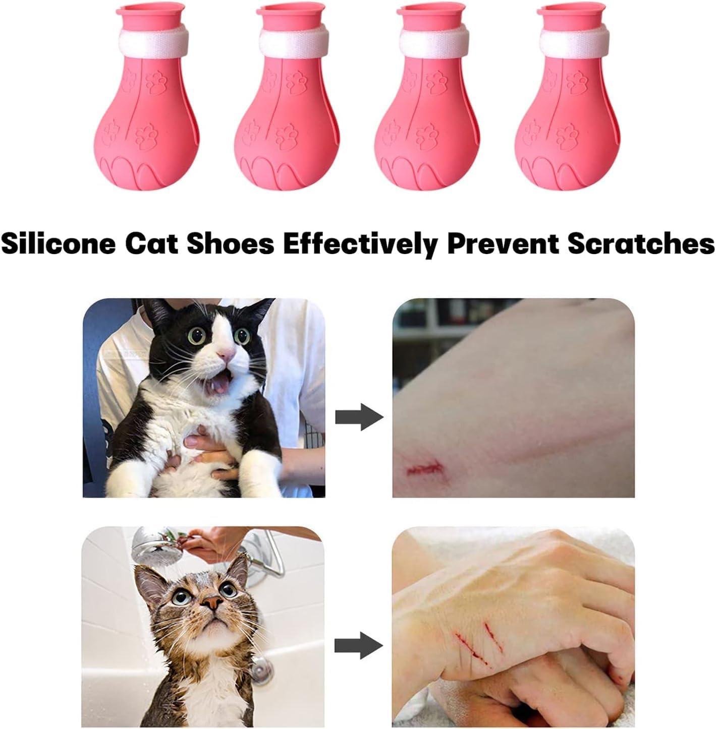 Coehaopike Cat Anti-Scratch Shoes 4 Pack, Pet Supplies Cat Scratch Deterrent Booties, Grooming Cat Accessories Silicone Nail Gloves, Adjustable Cat Claw Cover for Bathing Shaving Checking Treatment image number 3