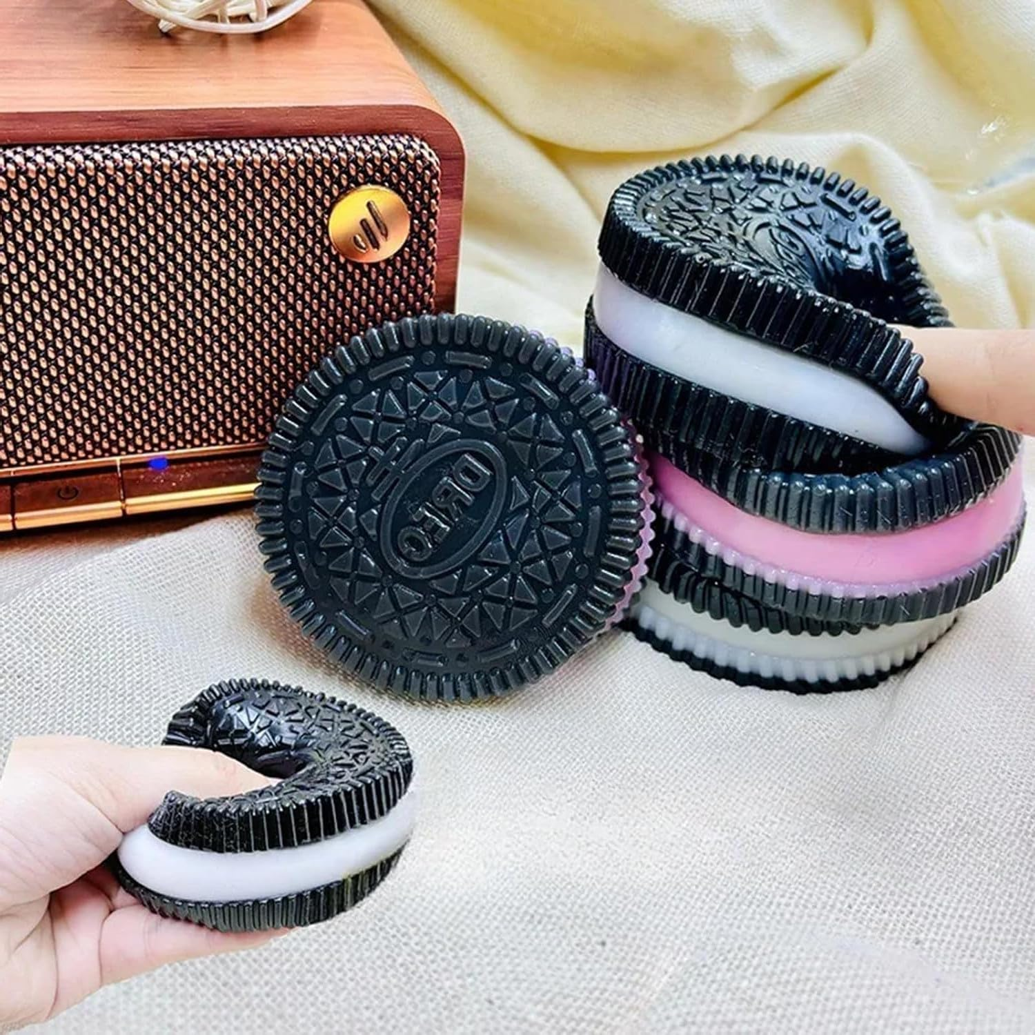 Squishy Stress Relief Pinching Simulation Squishy Pinching Anxiety and Relaxation Perfect Desk Accessory for Stress Relief (Black+Pink) image number 3