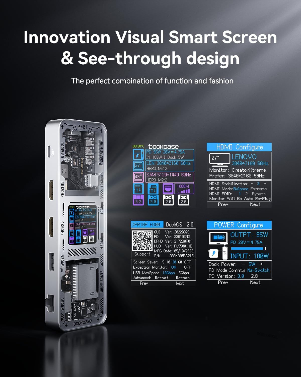 DOCKCASE Explorer Edition 10-In-1 USB C Hub, Dual 4K HDMI USB C Adapter, Gigabit Ethernet,1 USB-C and 3 USB-A Ports,100W PD Power Delivery, UHS-II TF/SD Card Reader for Macbook Pro,And More (Silver) - Black image number 7