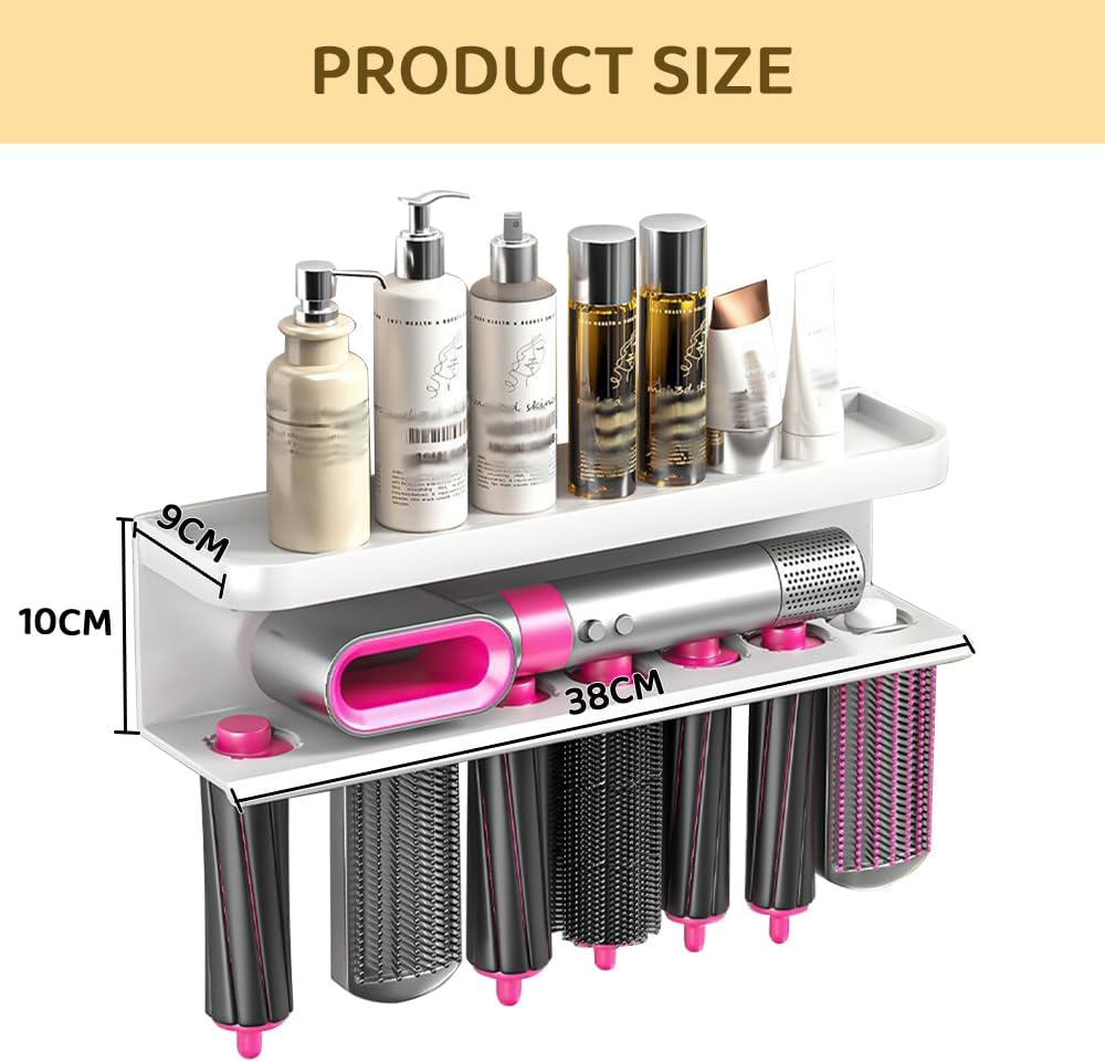 Wall Mounted Holder Compatible with &ndash; Space Aluminum 2-Tier Storage Rack for Curling Iron, Hair Dryer & Attachments &ndash; Bathroom Organizer Shelf image number 5