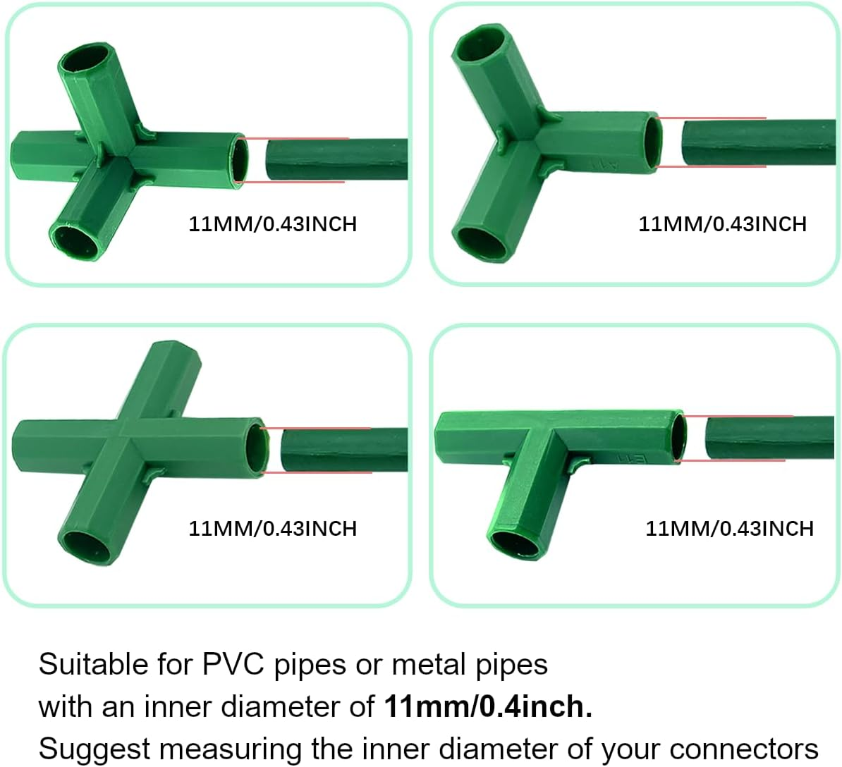 20PCS Fitting 11MM 4 Types Stable Support Heavy Duty Greenhouse Frame Building Connector Suitable for Grape Trellis Sunscreen Shed Gardening image number 3